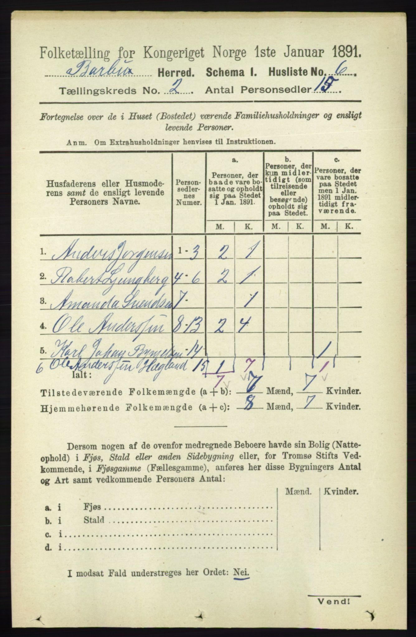 RA, 1891 census for 0990 Barbu, 1891, p. 848