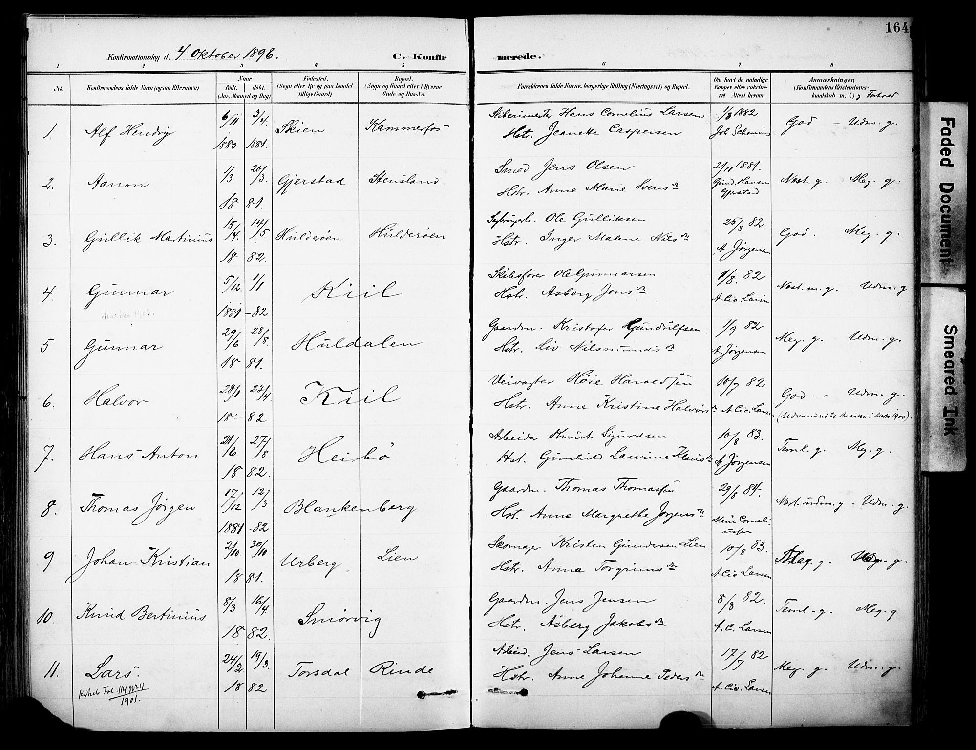 Sannidal kirkebøker, SAKO/A-296/F/Fa/L0016: Parish register (official) no. 16, 1895-1911, p. 164
