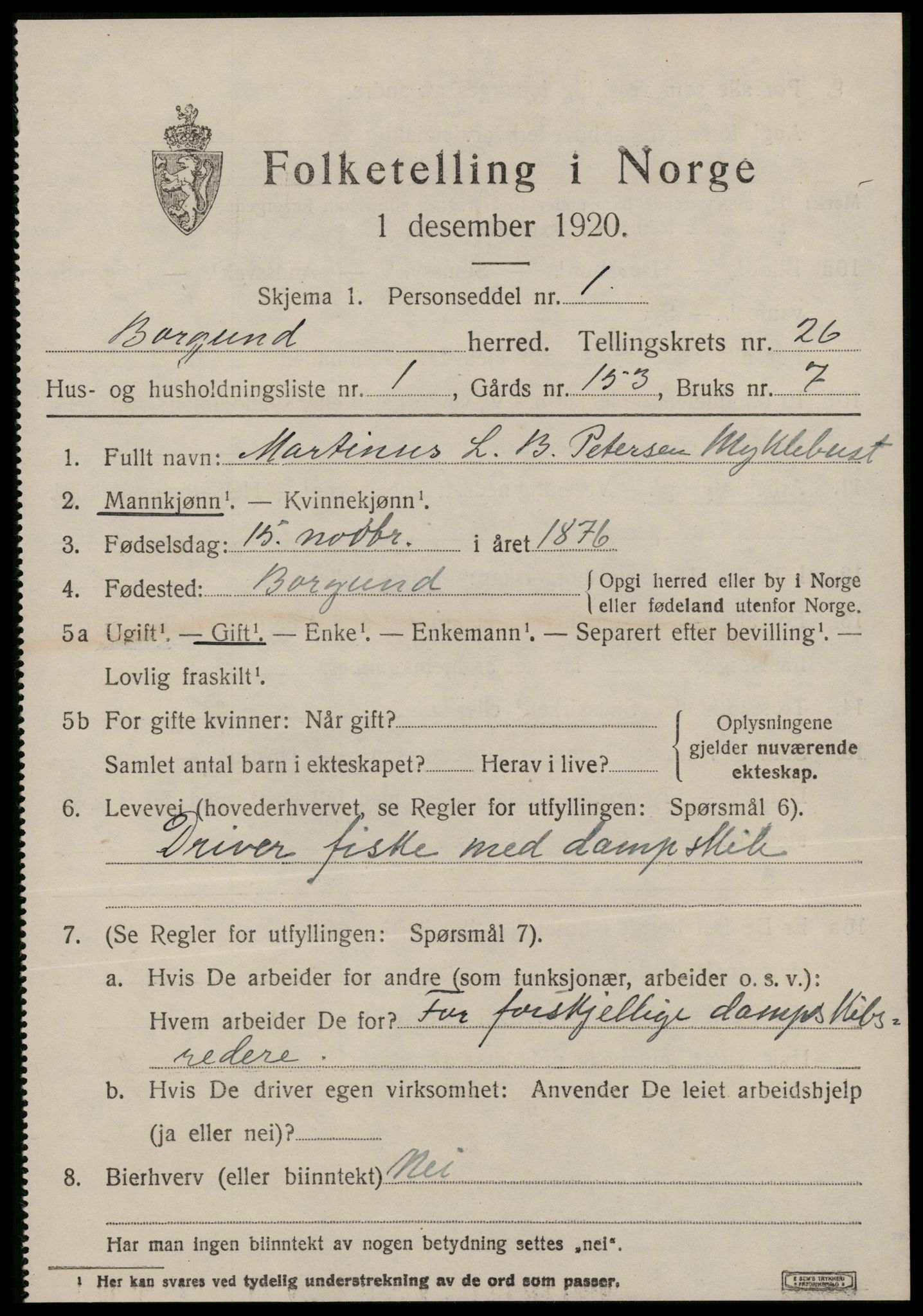 SAT, 1920 census for Borgund, 1920, p. 17332