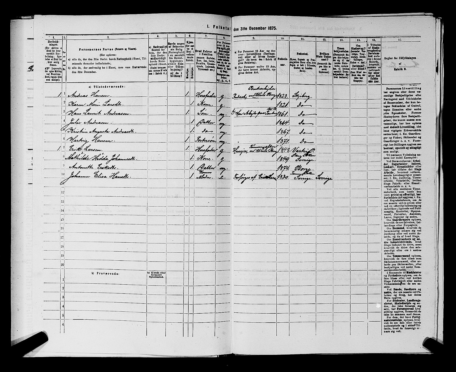 RA, 1875 census for 0113P Borge, 1875, p. 465