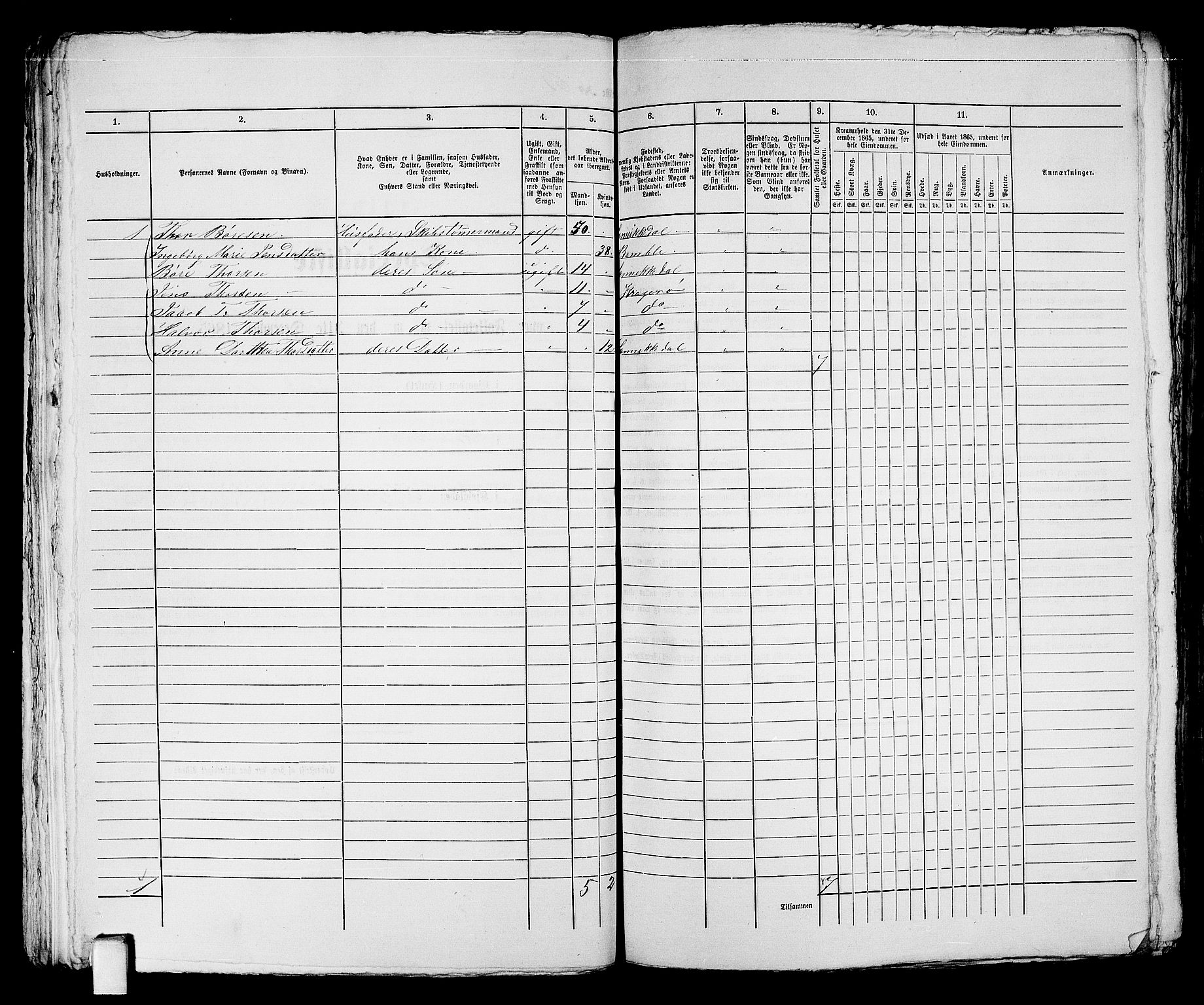 RA, 1865 census for Kragerø/Kragerø, 1865, p. 132