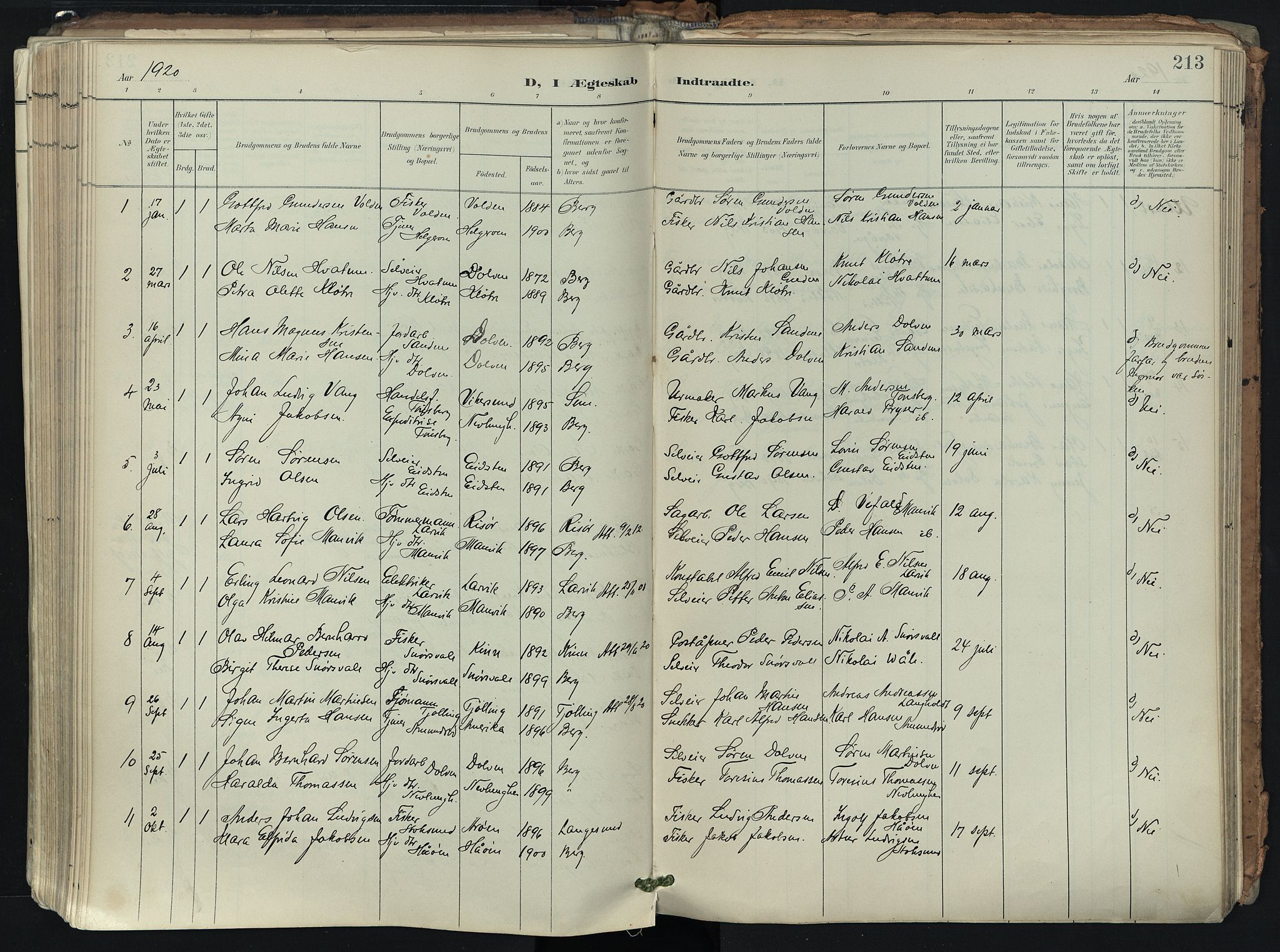 Brunlanes kirkebøker, SAKO/A-342/F/Fb/L0003: Parish register (official) no. II 3, 1900-1922, p. 213