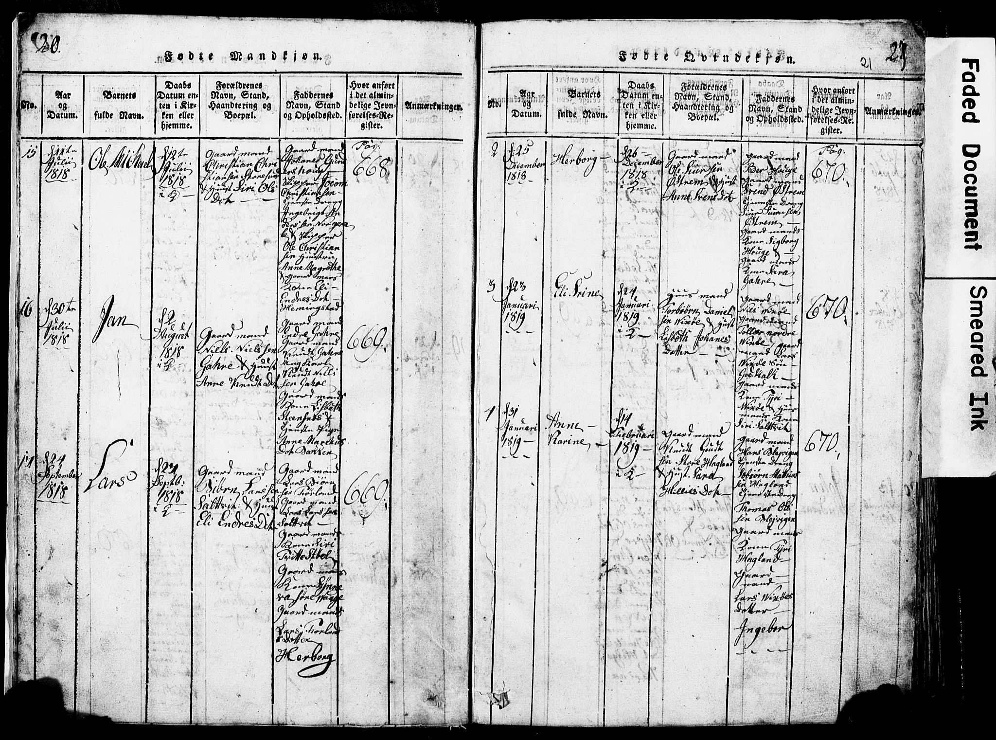 Torvastad sokneprestkontor, SAST/A -101857/H/Ha/Hab/L0002: Parish register (copy) no. B 2, 1817-1834, p. 20-21