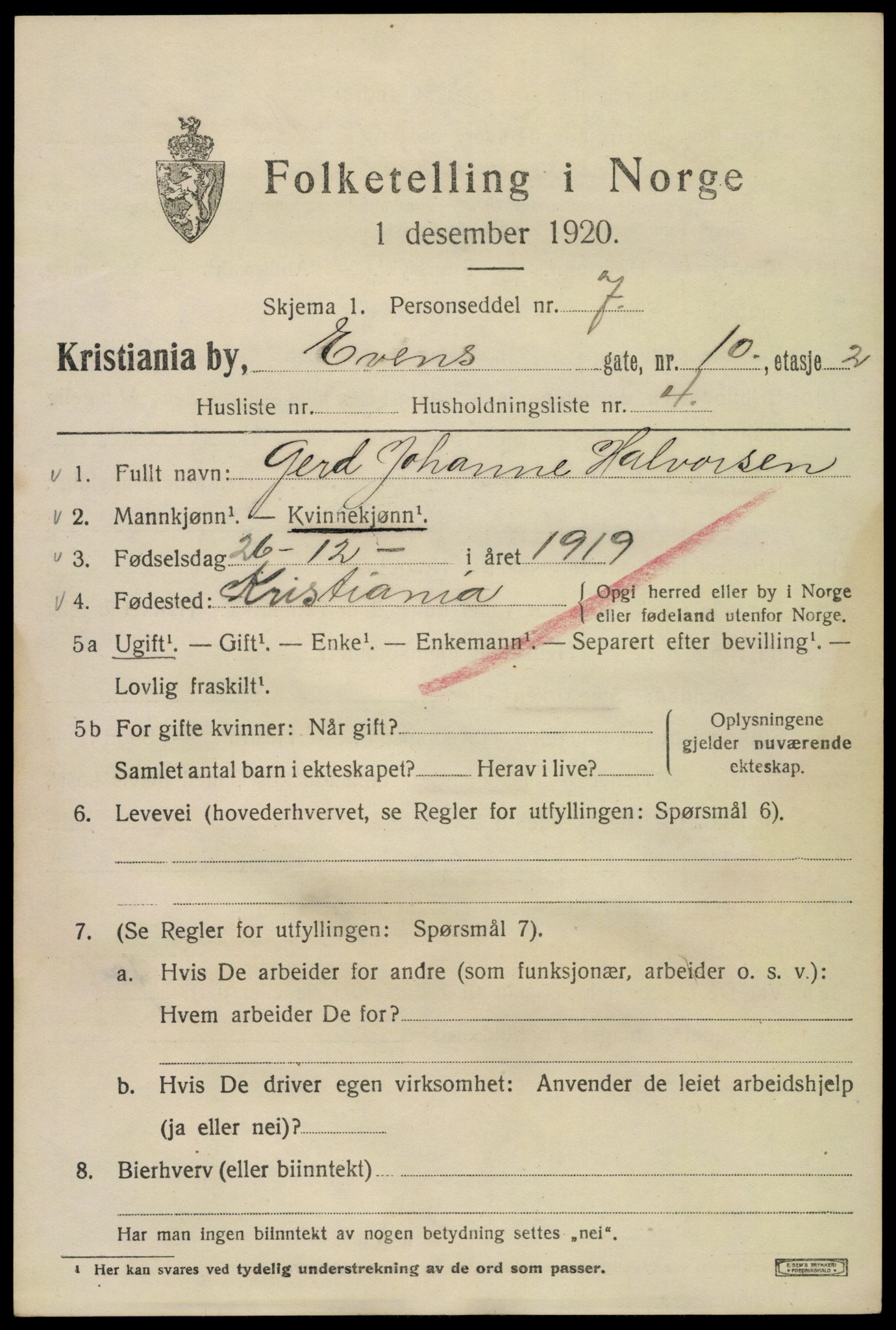 SAO, 1920 census for Kristiania, 1920, p. 224899