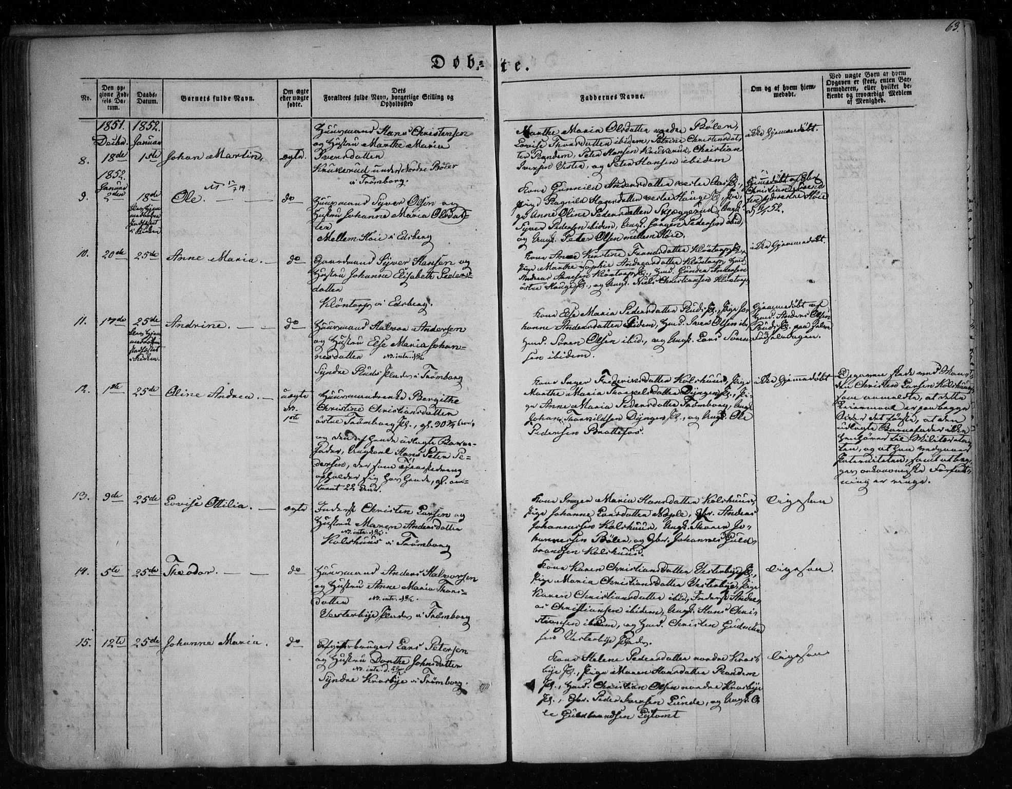 Eidsberg prestekontor Kirkebøker, SAO/A-10905/F/Fa/L0009: Parish register (official) no. I 9, 1849-1856, p. 63