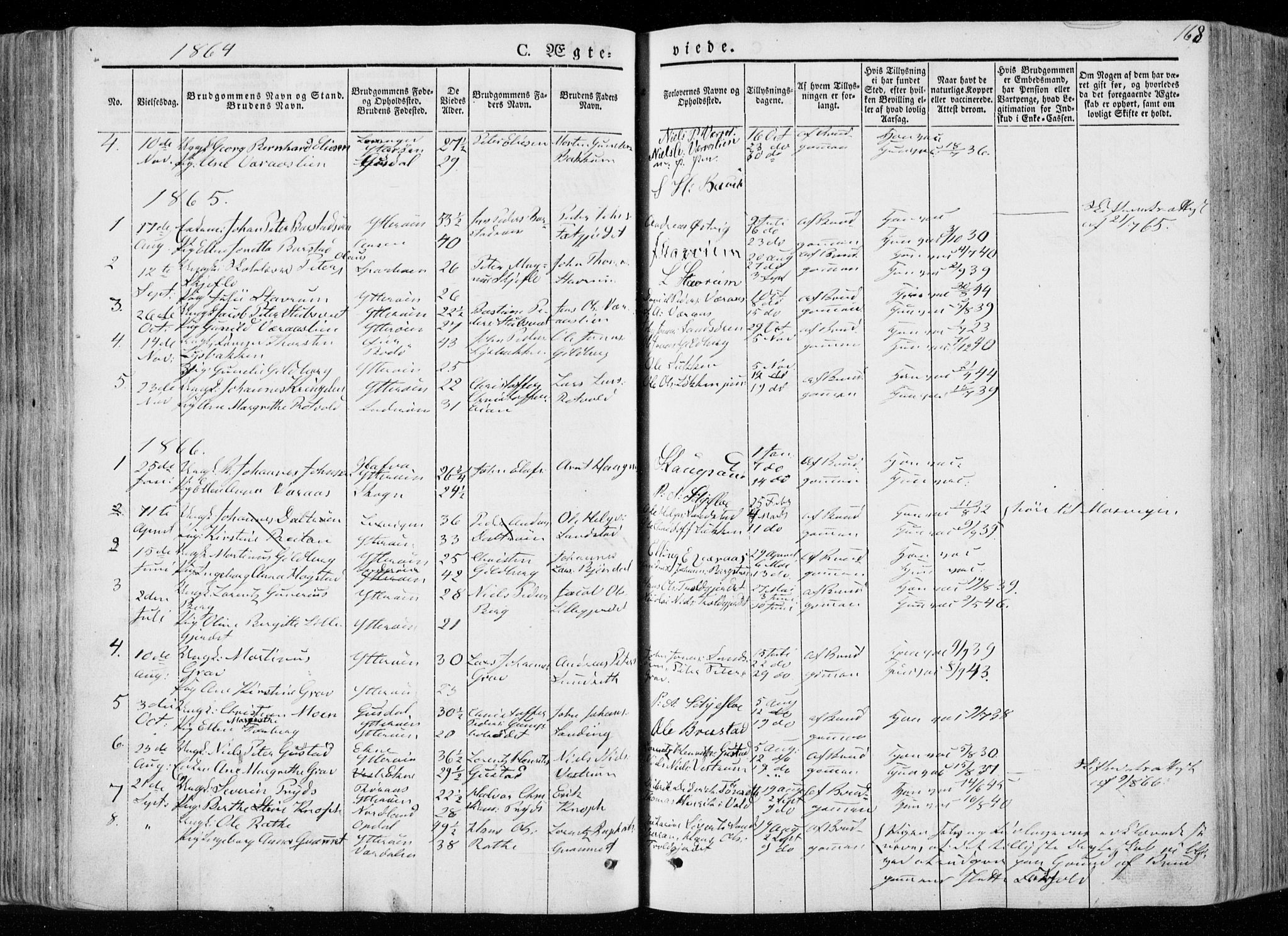 Ministerialprotokoller, klokkerbøker og fødselsregistre - Nord-Trøndelag, AV/SAT-A-1458/722/L0218: Parish register (official) no. 722A05, 1843-1868, p. 168