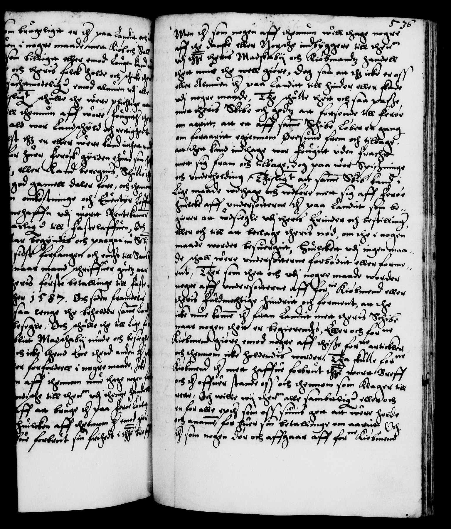 Danske Kanselli 1572-1799, RA/EA-3023/F/Fc/Fca/Fcaa/L0001: Norske registre (mikrofilm), 1572-1588, p. 536a