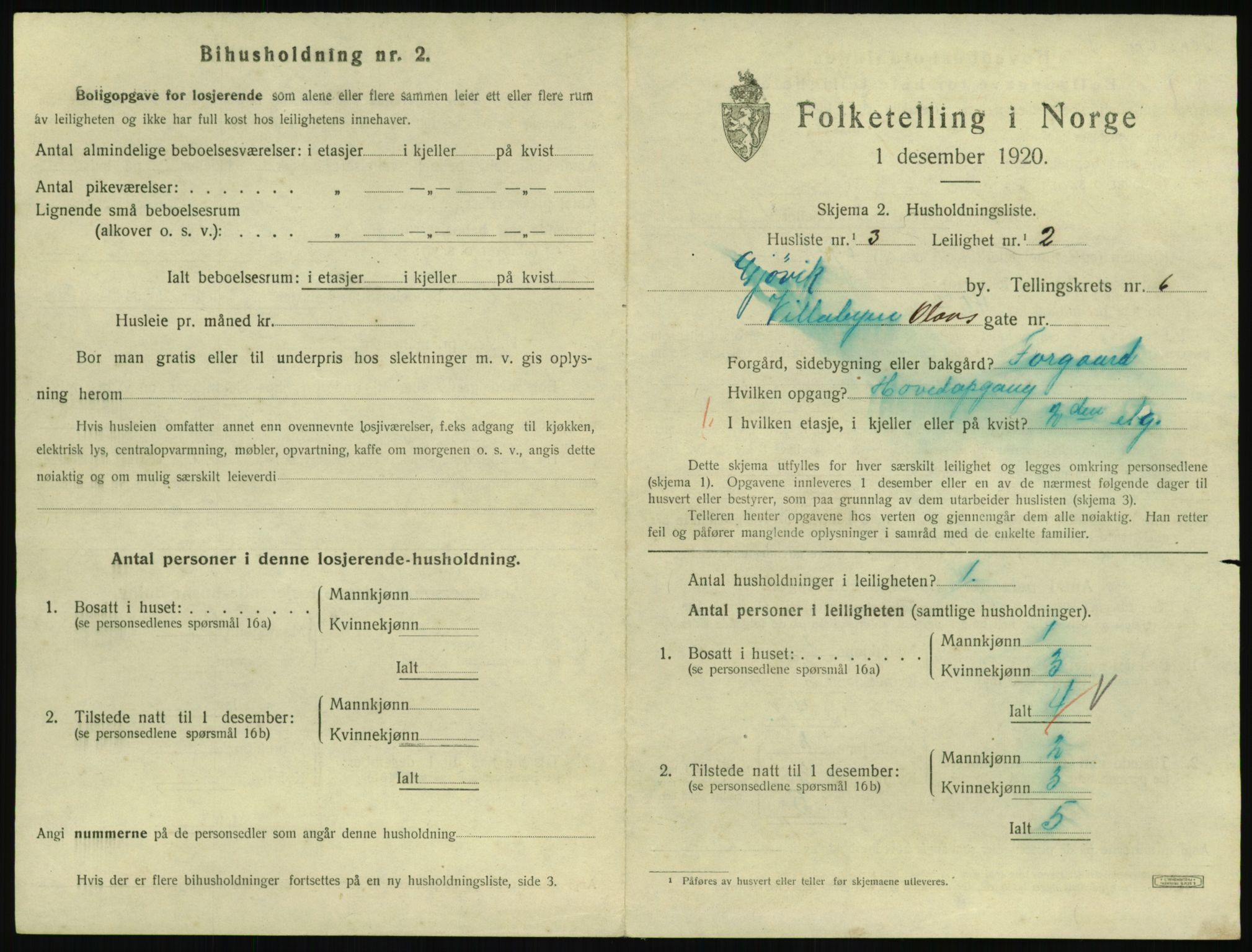 SAH, 1920 census for Gjøvik, 1920, p. 2318