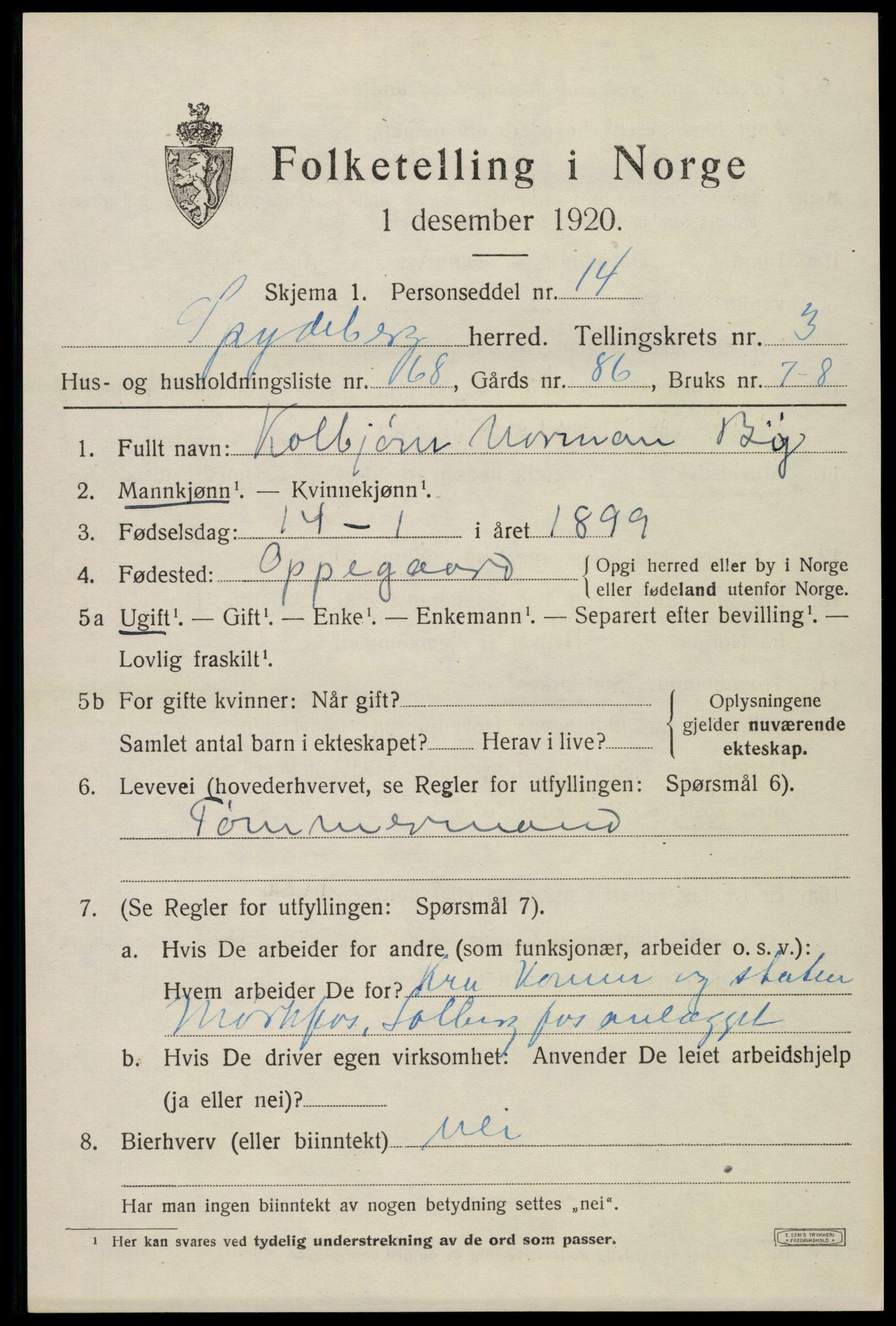 SAO, 1920 census for Spydeberg, 1920, p. 5111