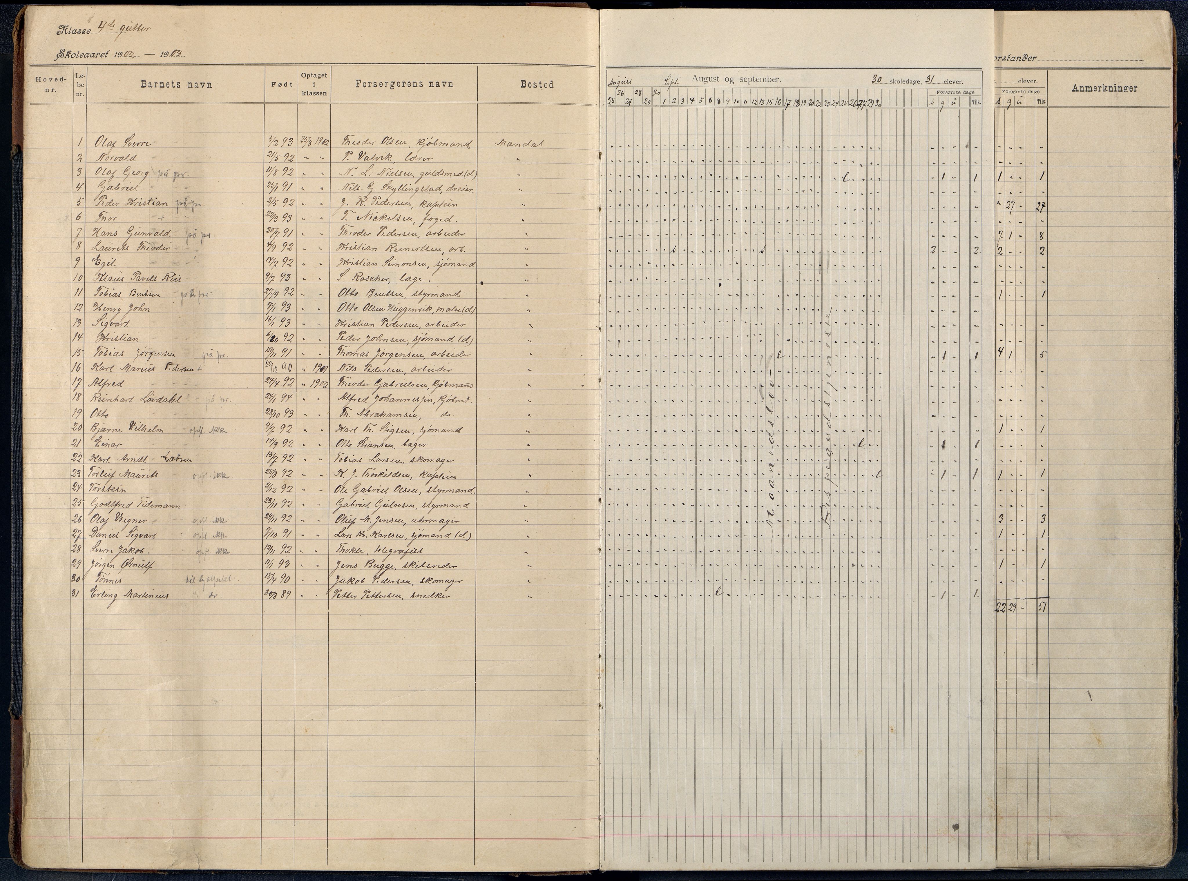 Mandal By - Mandal Allmueskole/Folkeskole/Skole, ARKSOR/1002MG551/I/L0044: Dagbok, 1902-1919