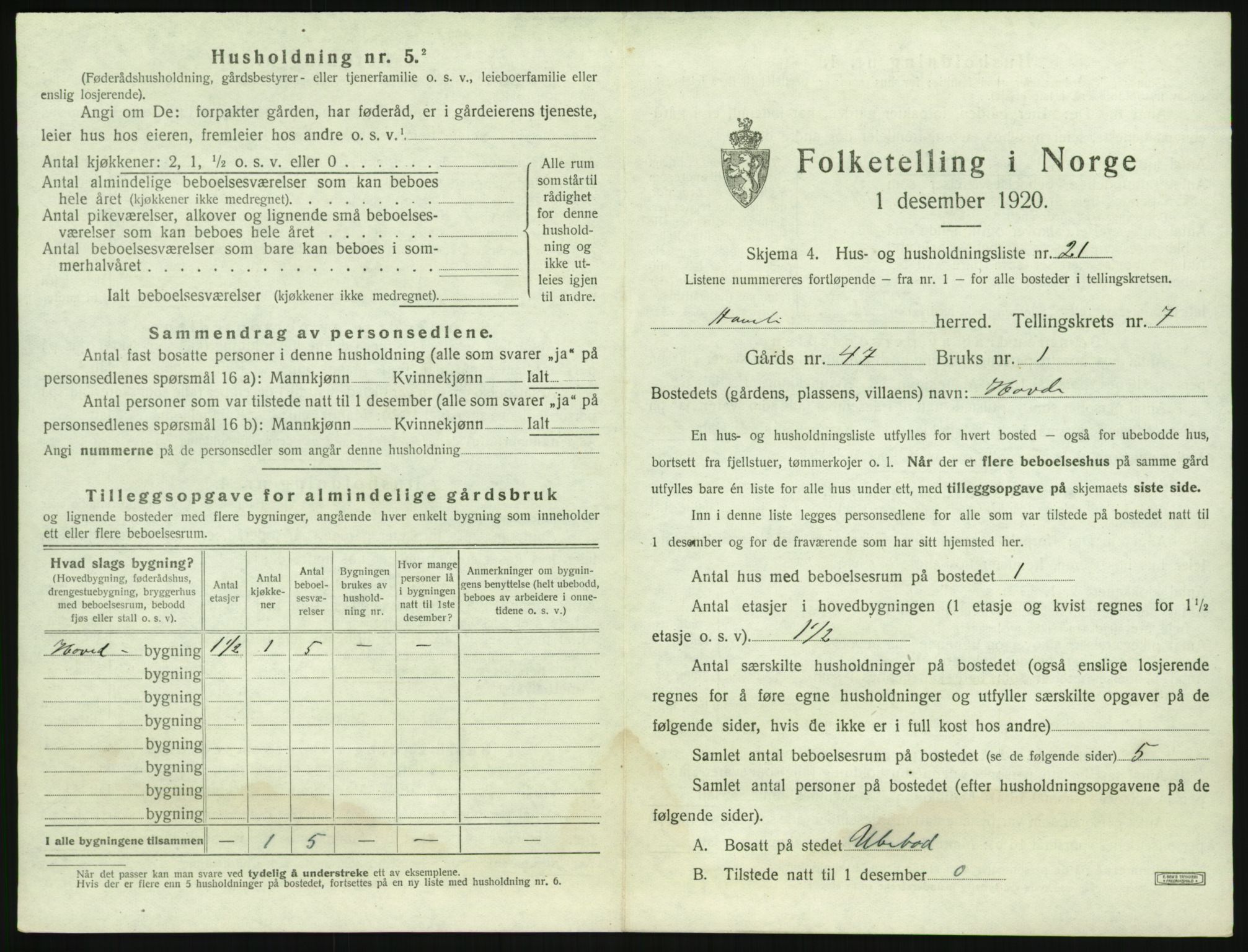 SAK, 1920 census for Åmli, 1920, p. 465