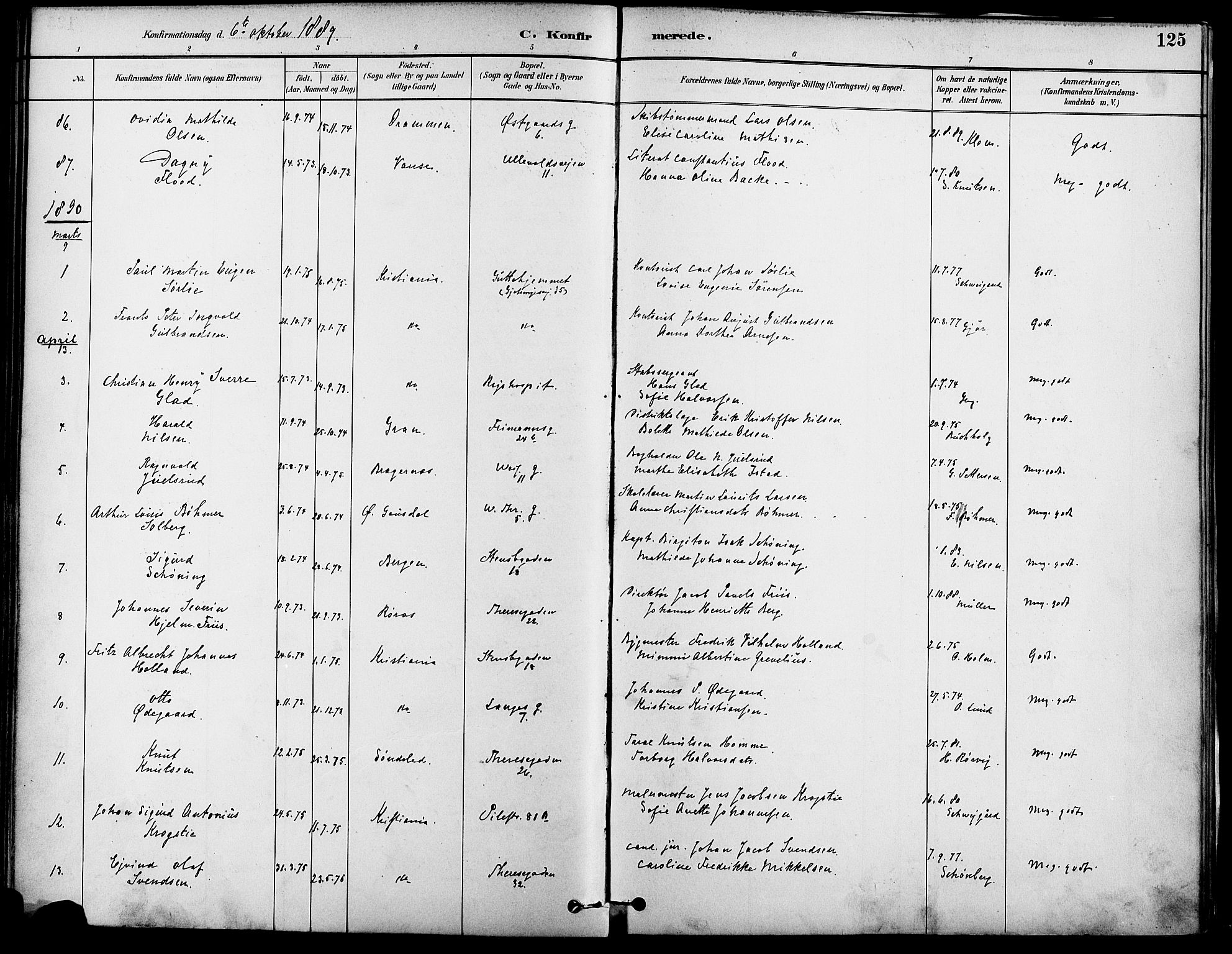 Gamle Aker prestekontor Kirkebøker, SAO/A-10617a/F/L0007: Parish register (official) no. 7, 1882-1890, p. 125
