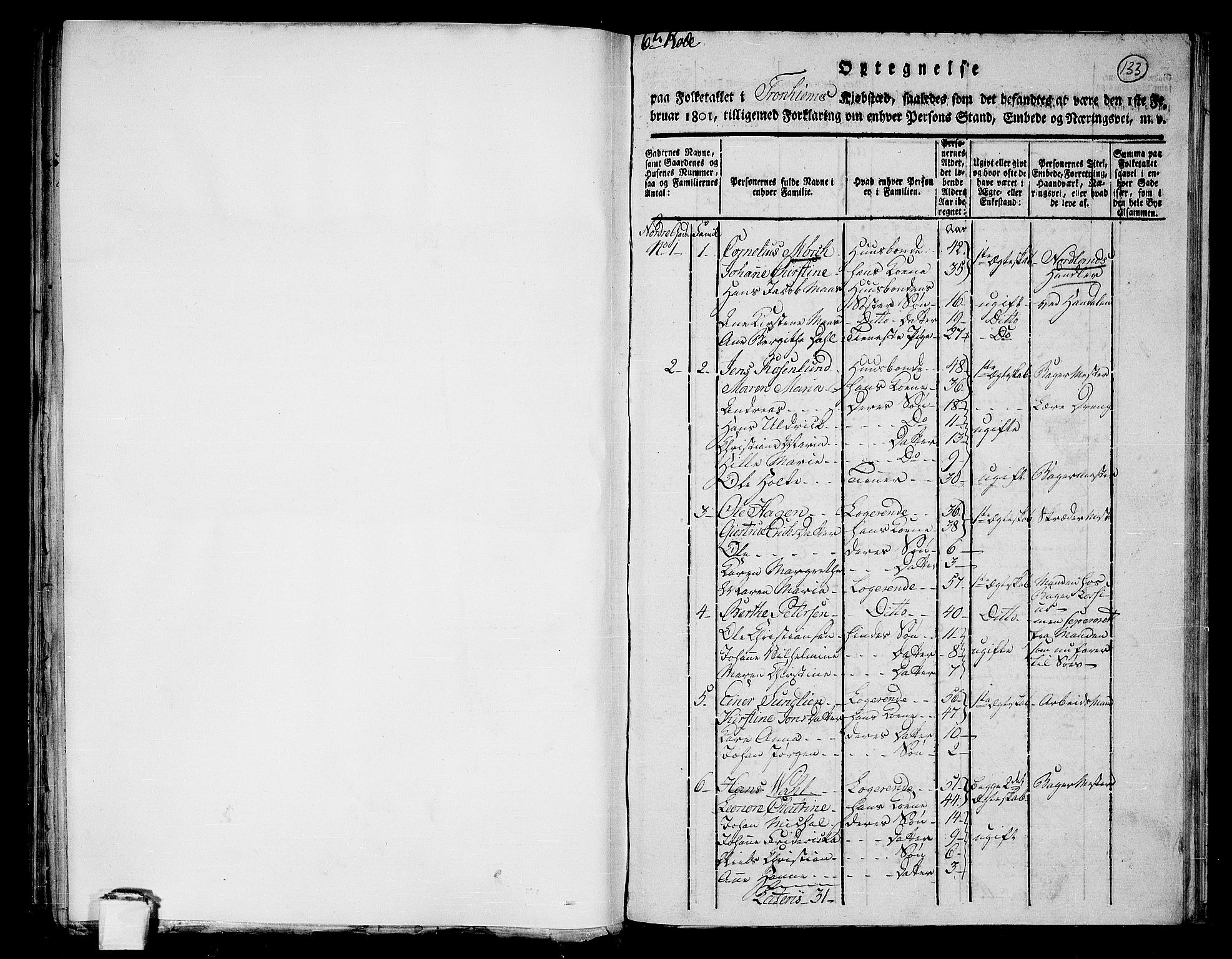 RA, 1801 census for 1601 Trondheim, 1801, p. 132b-133a