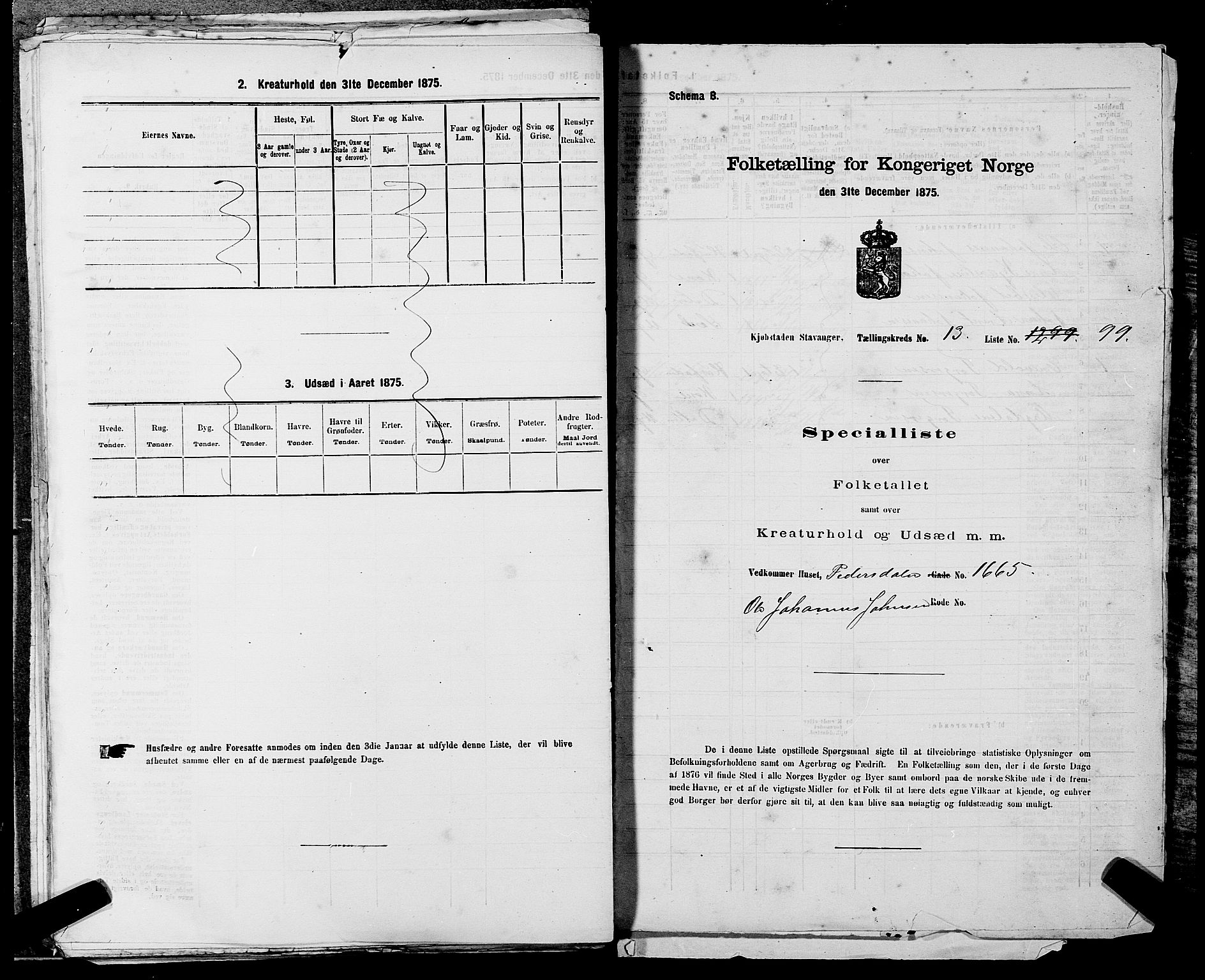 SAST, 1875 census for 1103 Stavanger, 1875, p. 2722