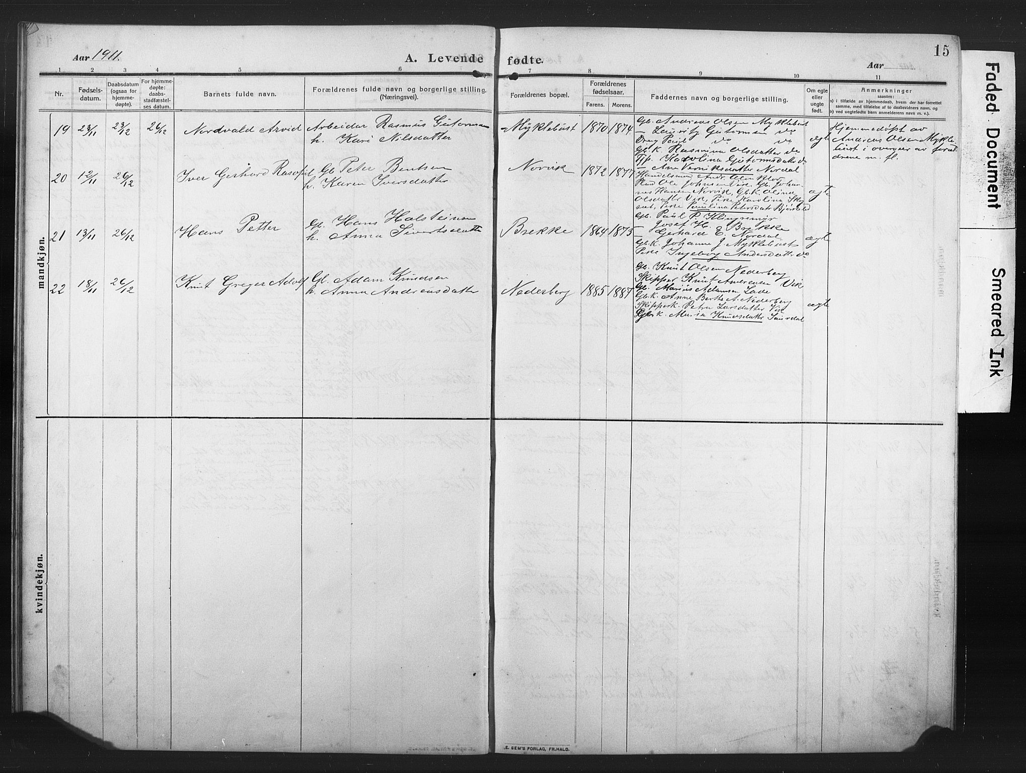 Ministerialprotokoller, klokkerbøker og fødselsregistre - Møre og Romsdal, AV/SAT-A-1454/502/L0028: Parish register (copy) no. 502C02, 1909-1932, p. 15