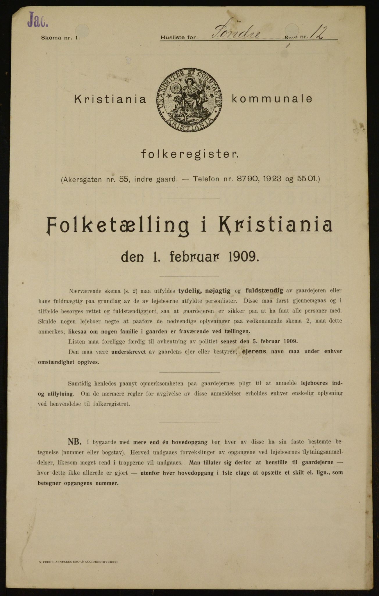 OBA, Municipal Census 1909 for Kristiania, 1909, p. 96410