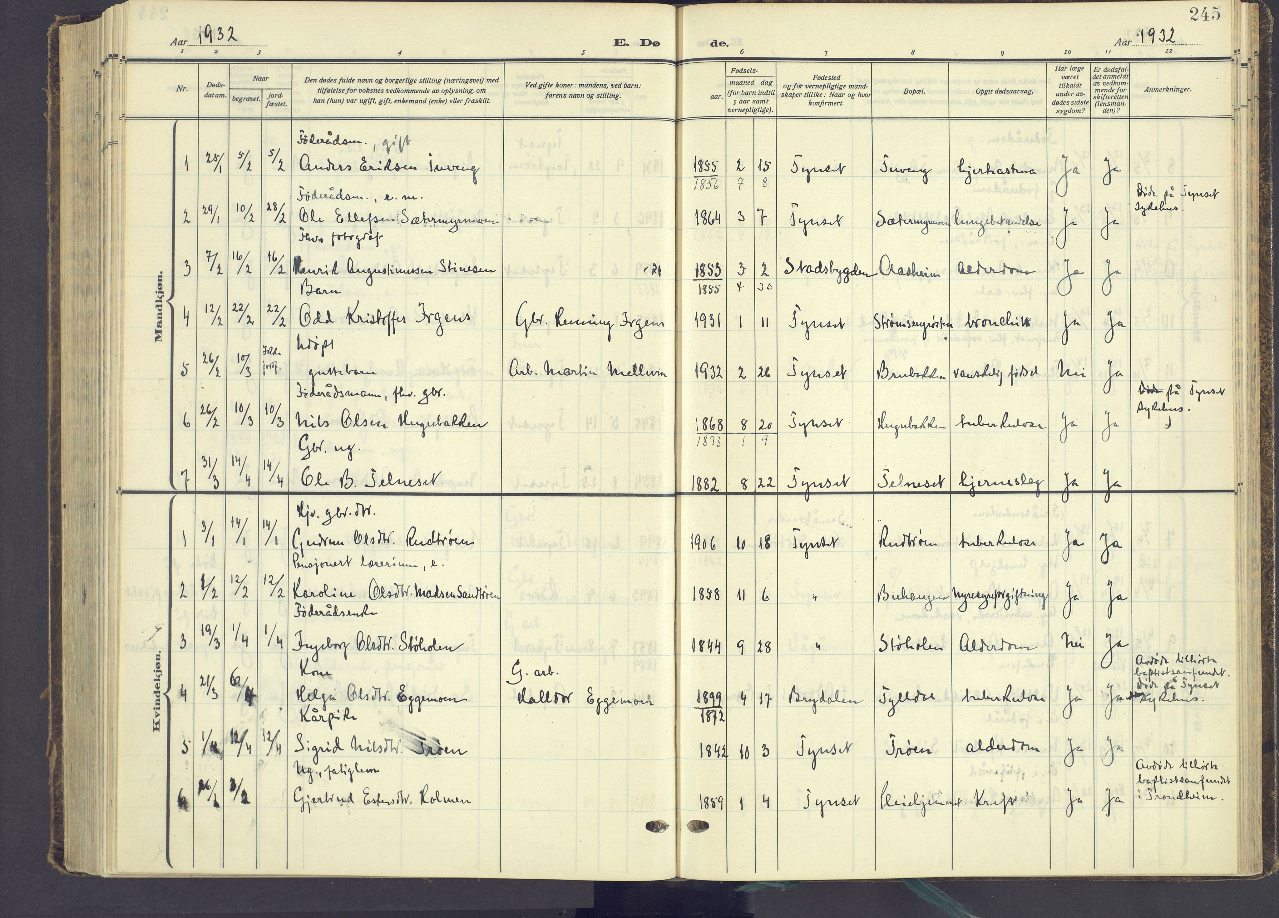 Tynset prestekontor, AV/SAH-PREST-058/H/Ha/Haa/L0027: Parish register (official) no. 27, 1930-1944, p. 245