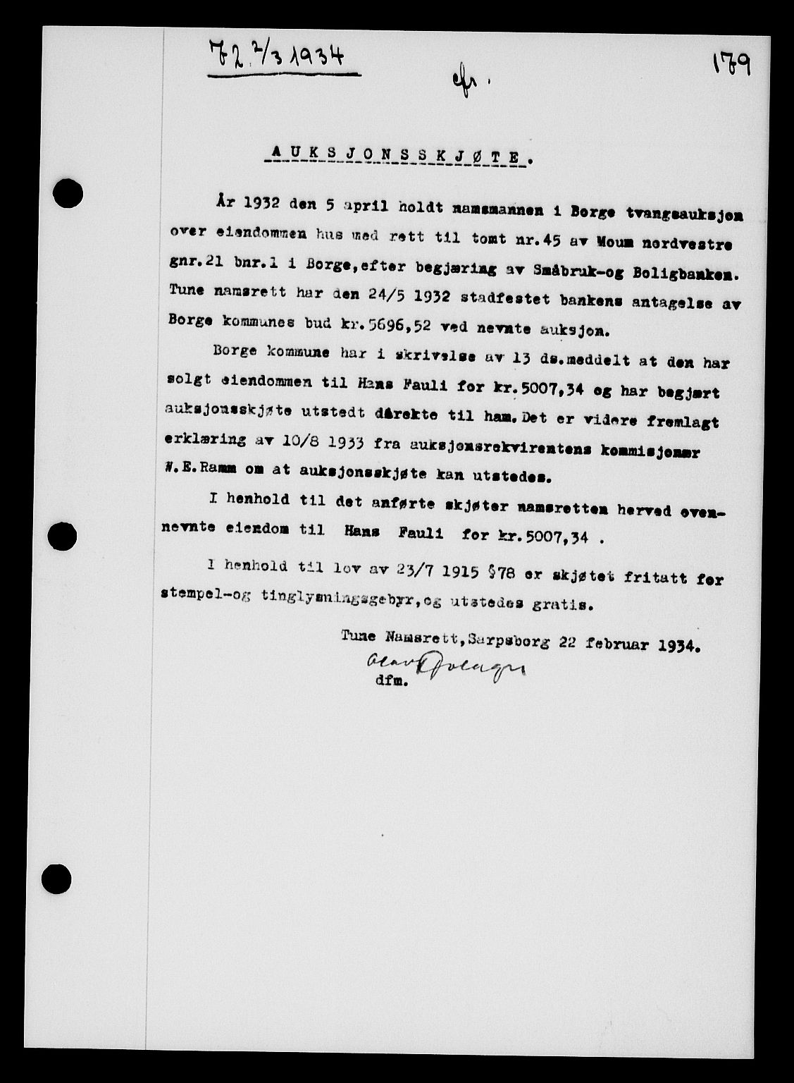 Tune sorenskriveri, AV/SAO-A-10470/G/Gb/Gbb/L0004: Mortgage book no. II 20-24, 1933-1935, Deed date: 02.03.1934