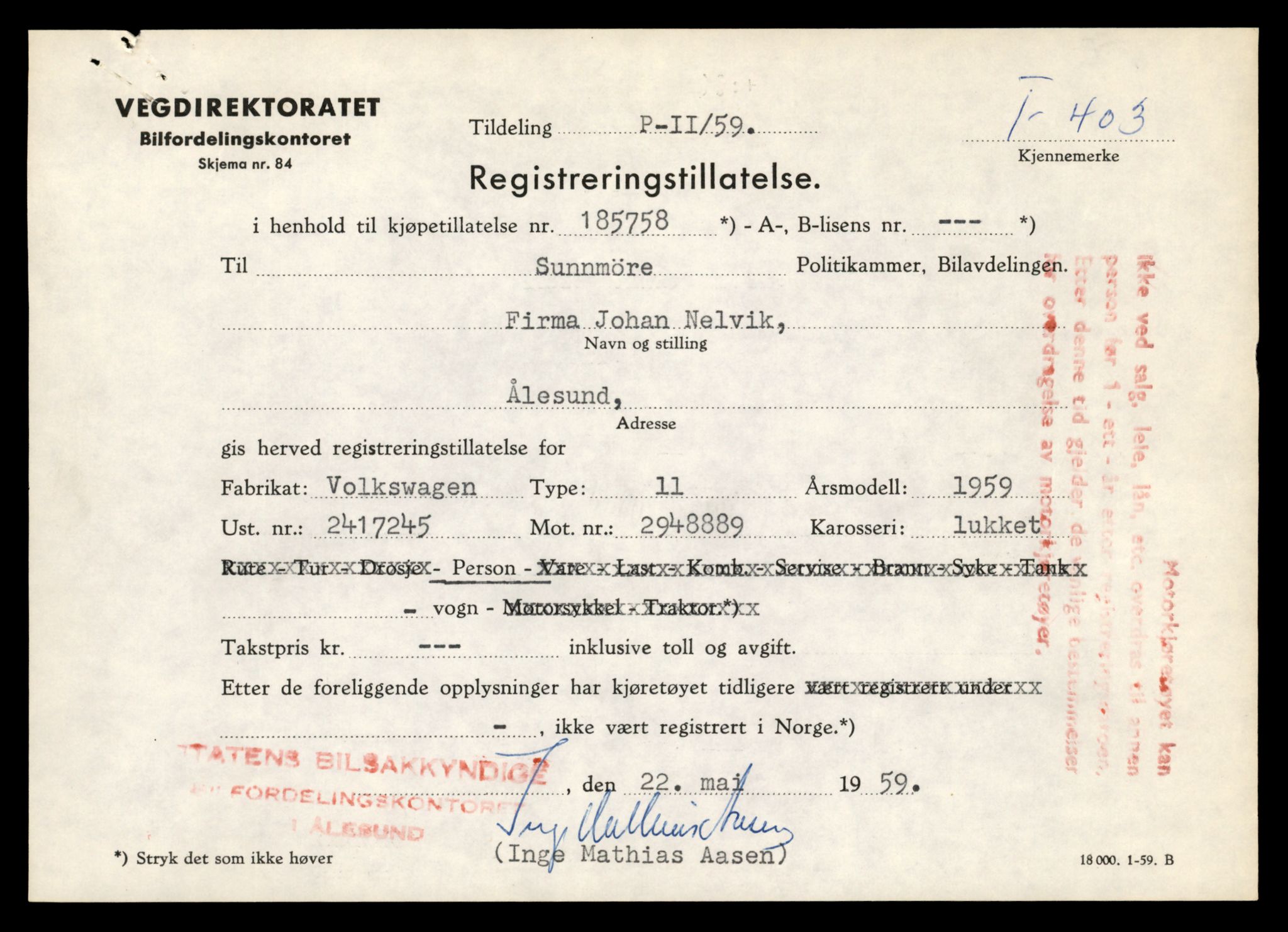 Møre og Romsdal vegkontor - Ålesund trafikkstasjon, SAT/A-4099/F/Fe/L0004: Registreringskort for kjøretøy T 341 - T 442, 1927-1998, p. 1763