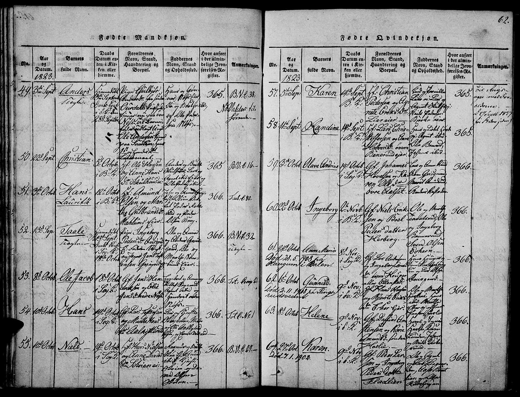 Biri prestekontor, AV/SAH-PREST-096/H/Ha/Haa/L0003: Parish register (official) no. 3, 1814-1828, p. 62