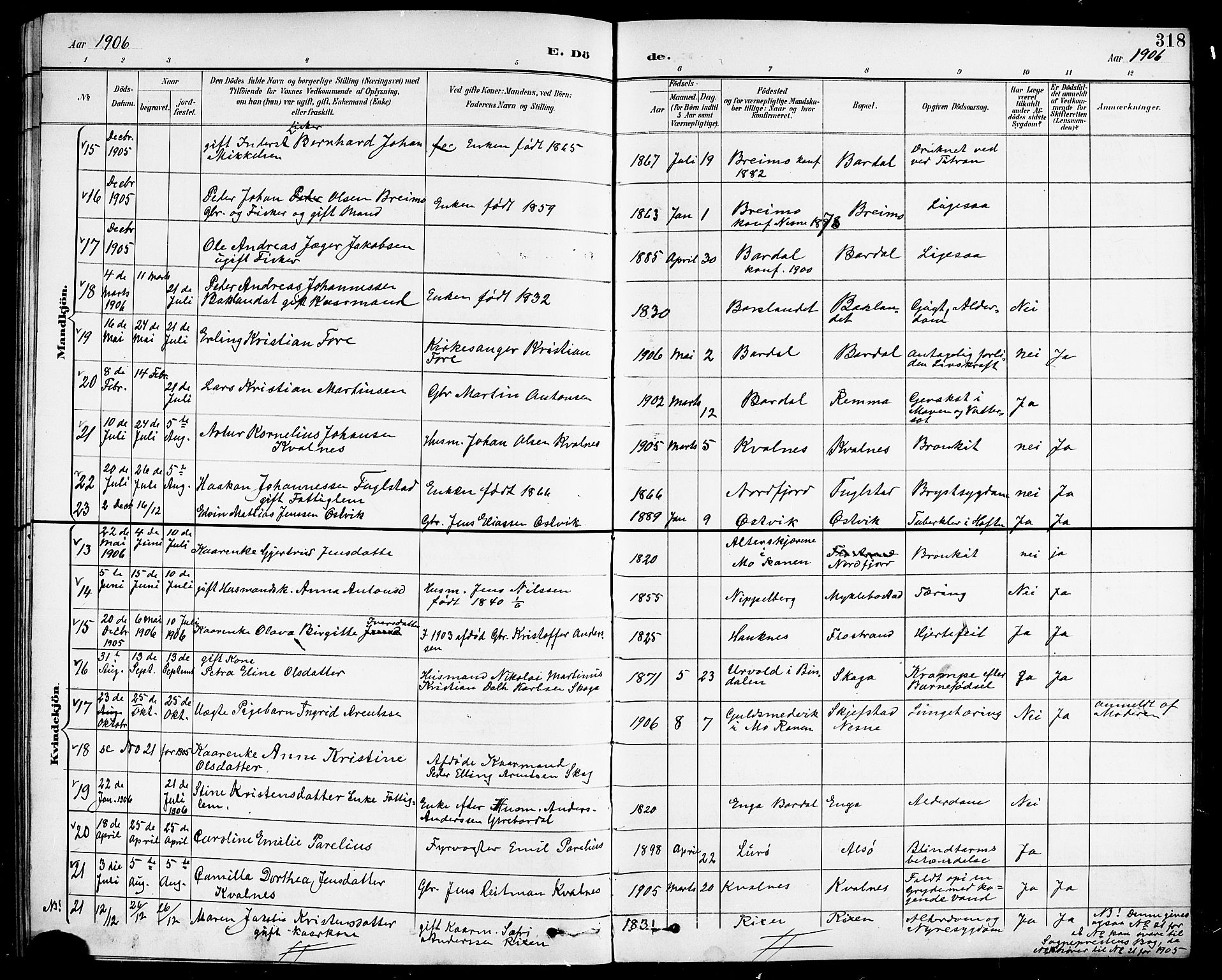 Ministerialprotokoller, klokkerbøker og fødselsregistre - Nordland, AV/SAT-A-1459/838/L0559: Parish register (copy) no. 838C06, 1893-1910, p. 318