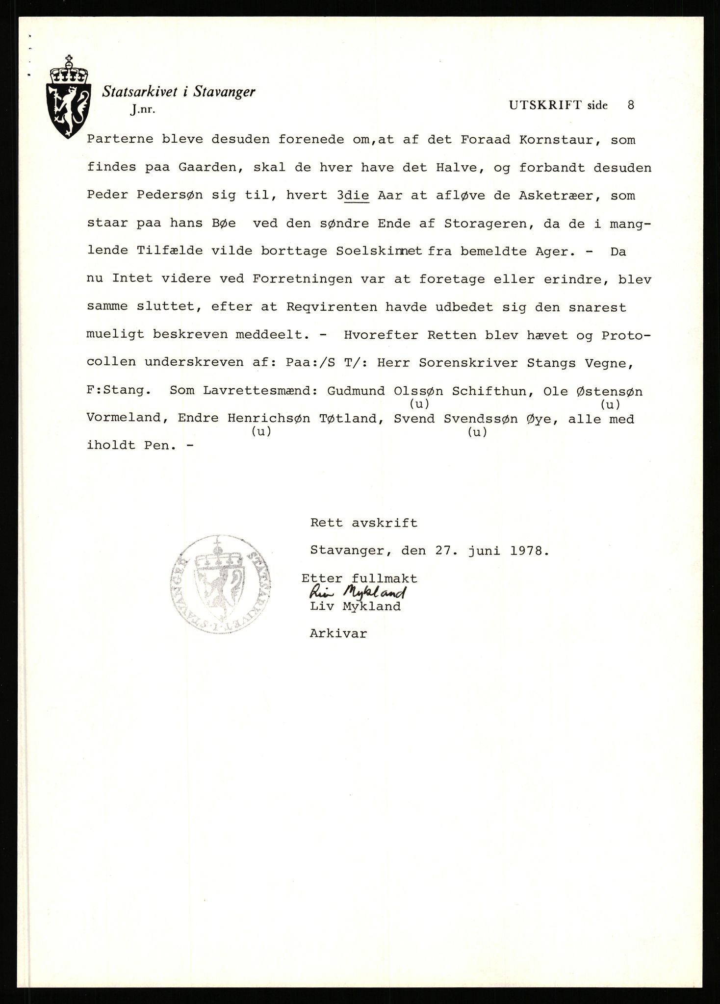 Statsarkivet i Stavanger, AV/SAST-A-101971/03/Y/Yj/L0003: Avskrifter sortert etter gårdsnavn: Askje - Auglend, 1750-1930, p. 191