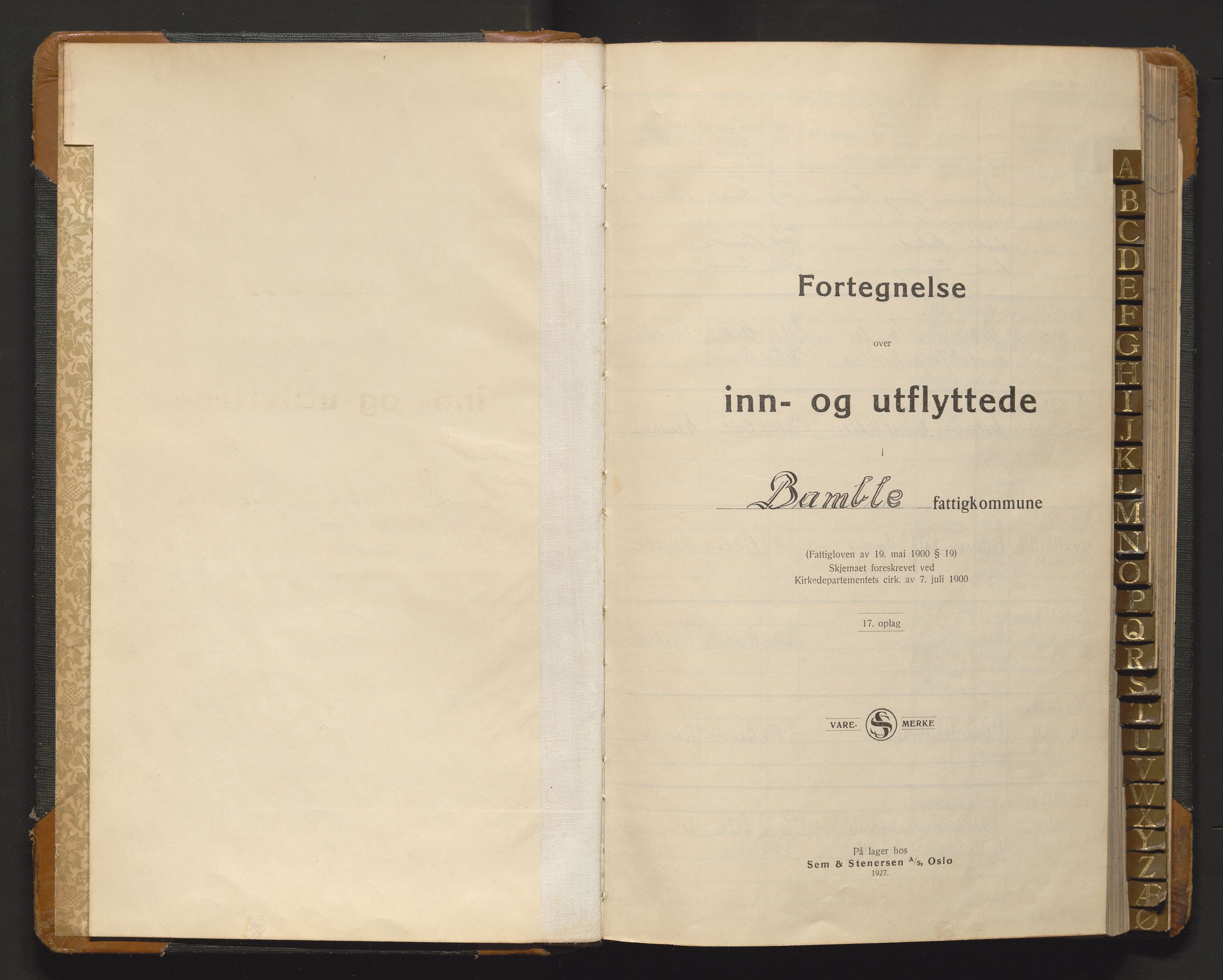 Bamble lensmannskontor, AV/SAKO-A-552/O/Oa/L0003: Protokoll over inn- og utflyttede - Bamble, 1933-1942