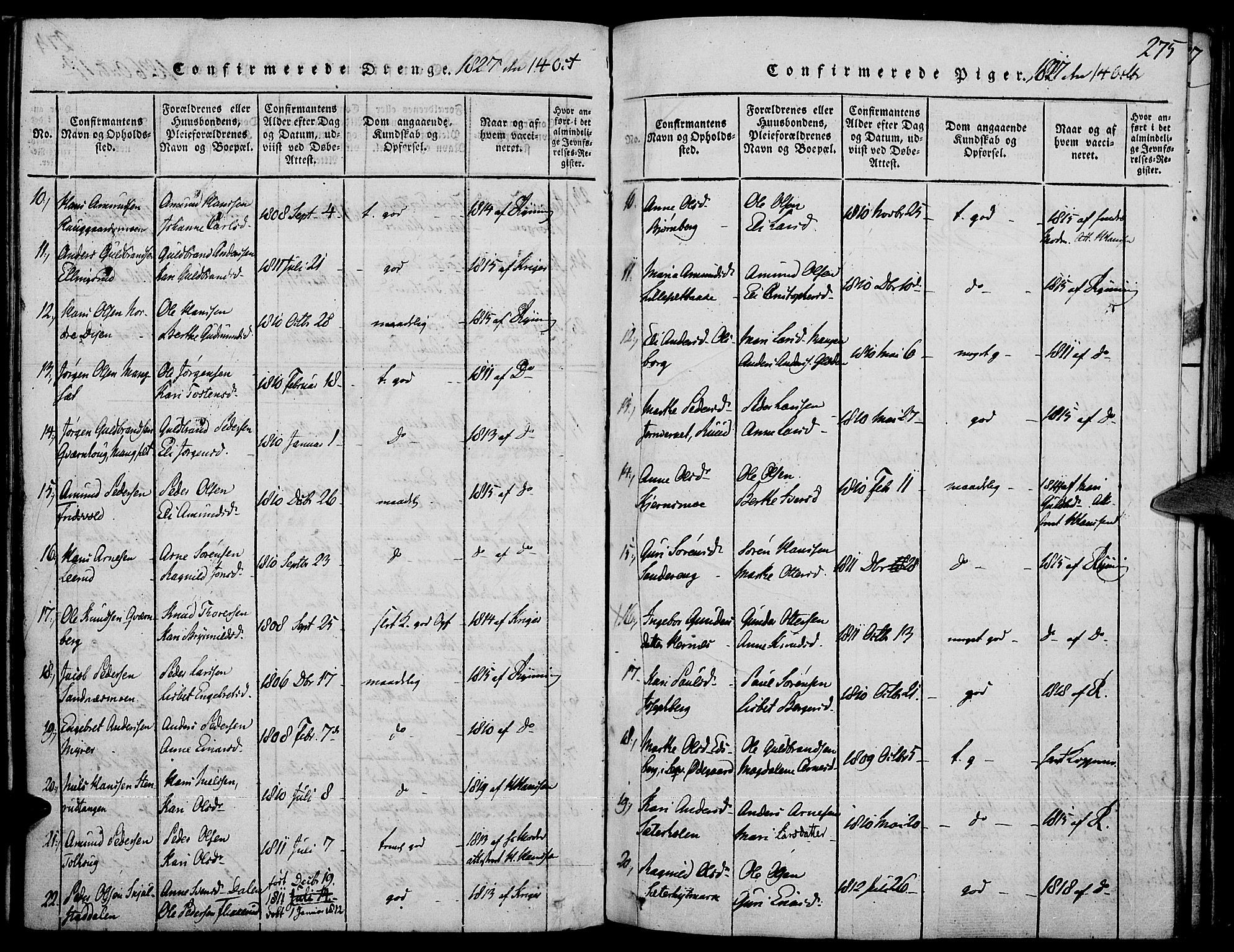 Strøm-Odalen prestekontor, SAH/PREST-028/H/Ha/Haa/L0006: Parish register (official) no. 6, 1814-1850, p. 275
