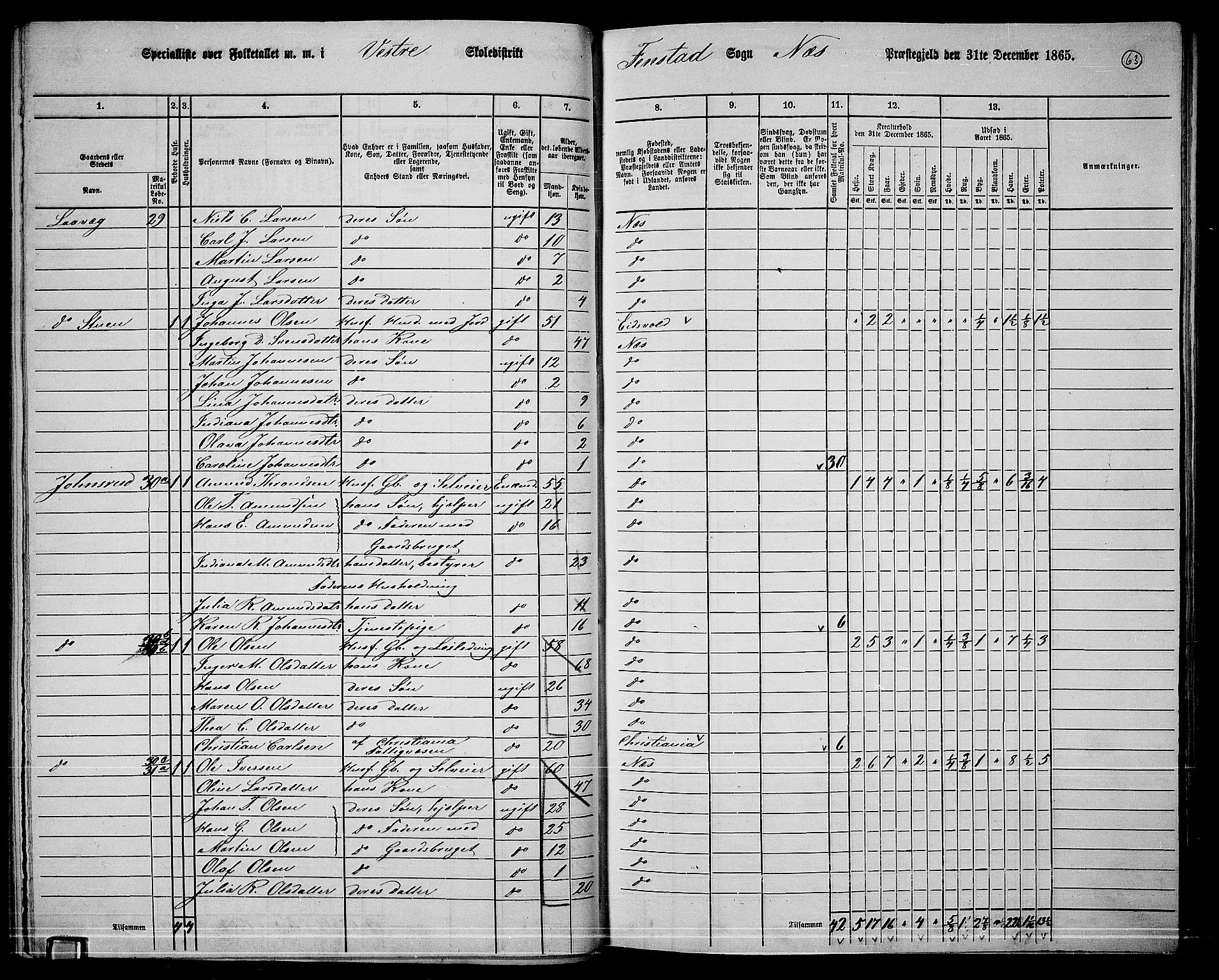 RA, 1865 census for Nes, 1865, p. 56