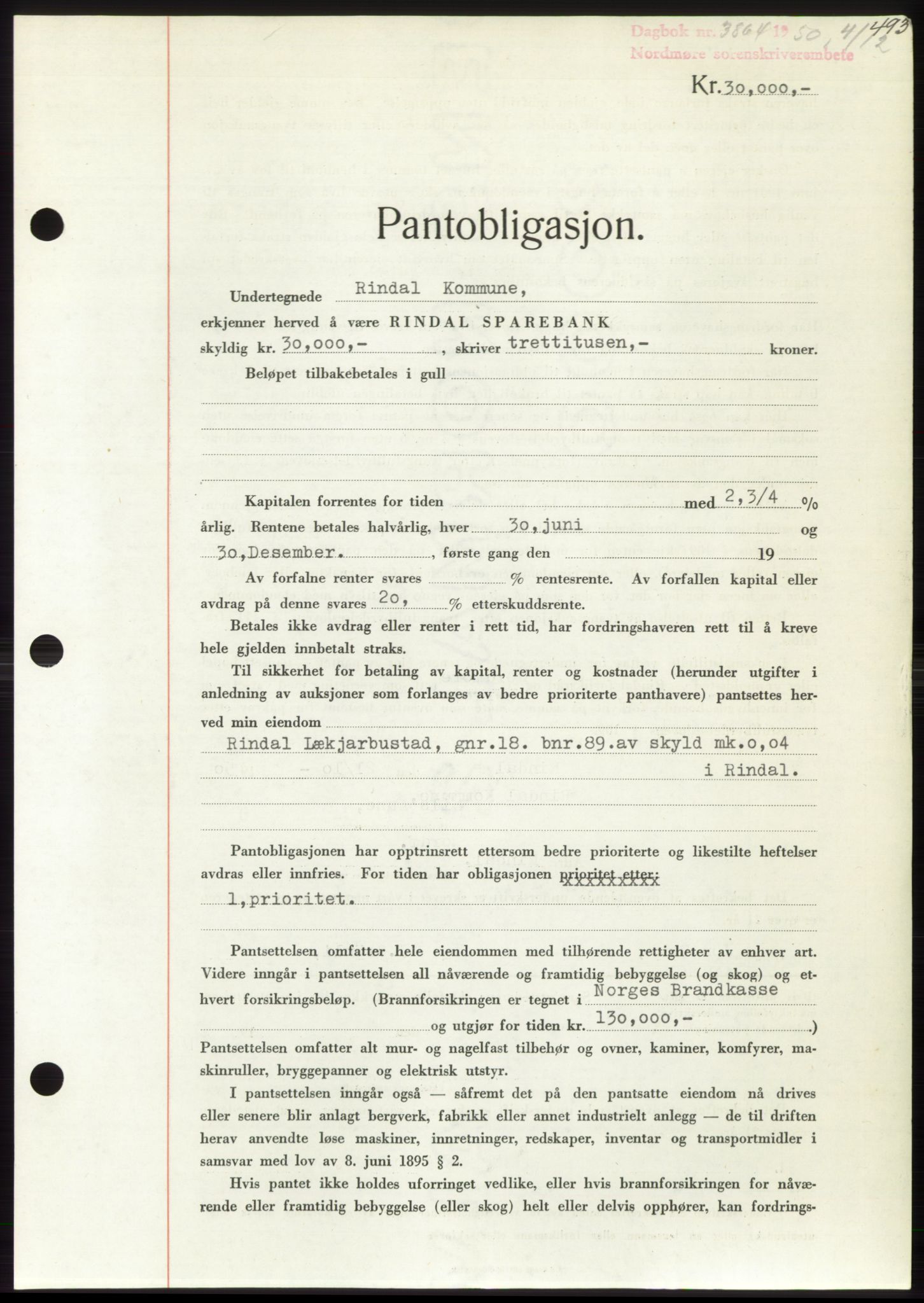 Nordmøre sorenskriveri, AV/SAT-A-4132/1/2/2Ca: Mortgage book no. B106, 1950-1950, Diary no: : 3864/1950