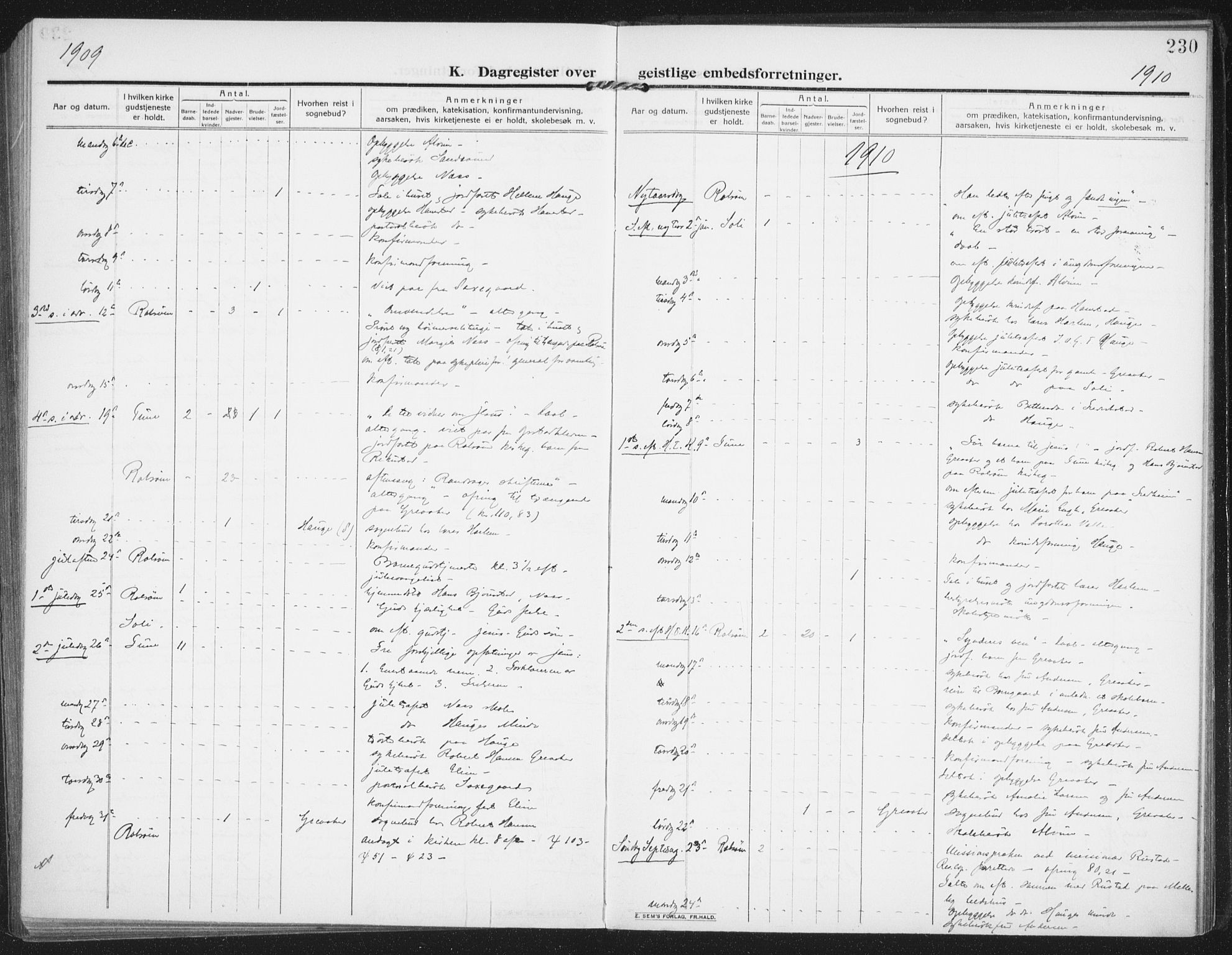 Rolvsøy prestekontor Kirkebøker, AV/SAO-A-2004/F/Fa/L0002: Parish register (official) no. 2, 1909-1917, p. 230