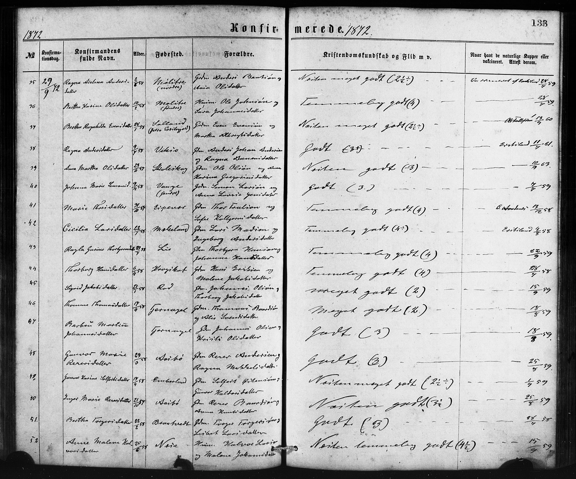 Sveio Sokneprestembete, SAB/A-78501/H/Haa: Parish register (official) no. B 1, 1870-1883, p. 133