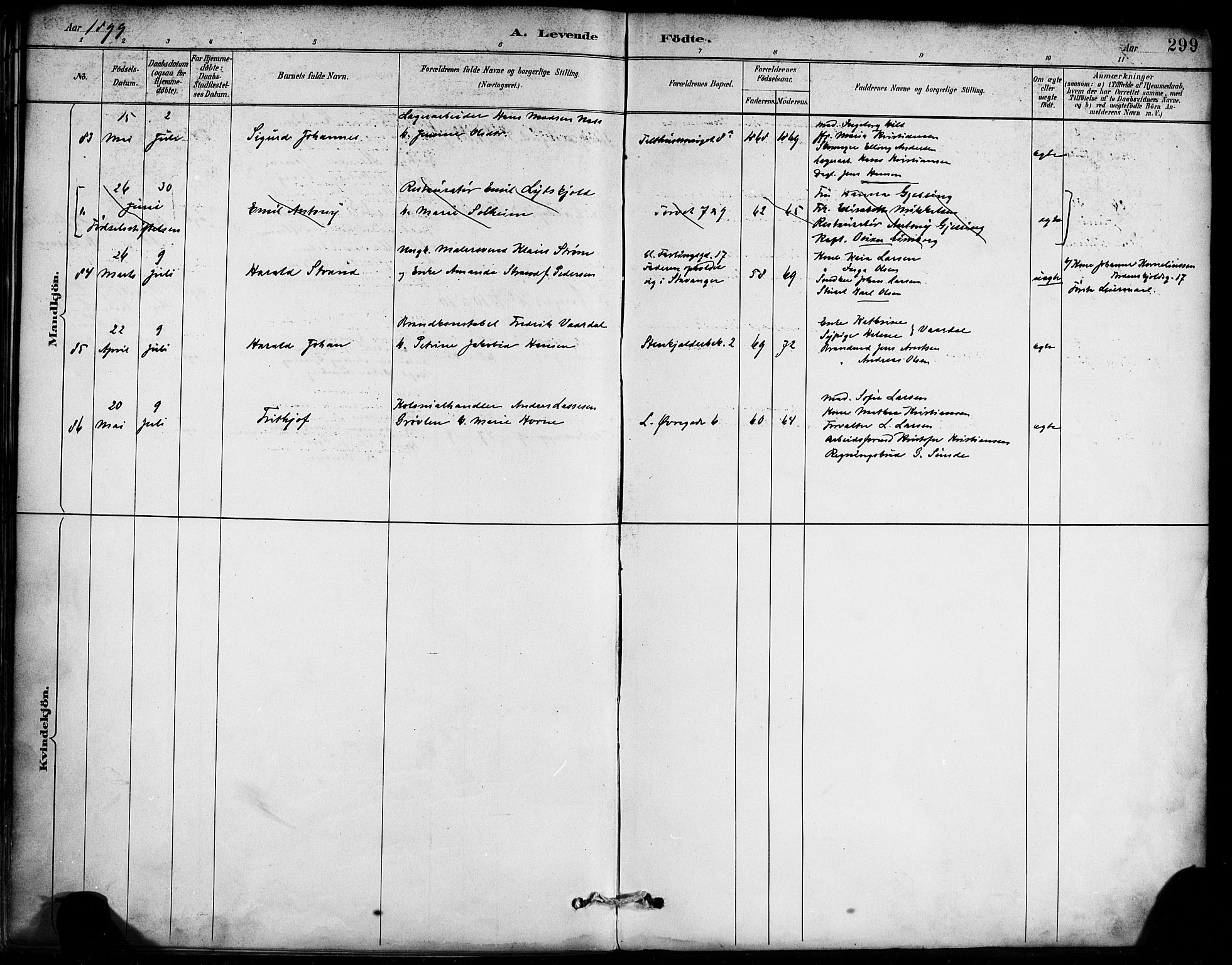 Korskirken sokneprestembete, AV/SAB-A-76101/H/Haa/L0022: Parish register (official) no. B 8, 1889-1899, p. 299