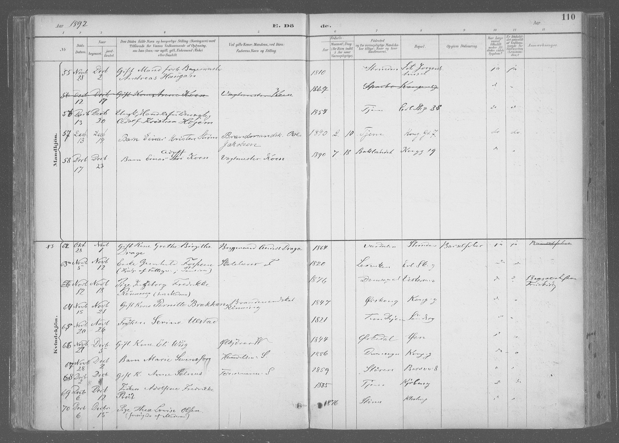 Ministerialprotokoller, klokkerbøker og fødselsregistre - Sør-Trøndelag, SAT/A-1456/601/L0064: Parish register (official) no. 601A31, 1891-1911, p. 110