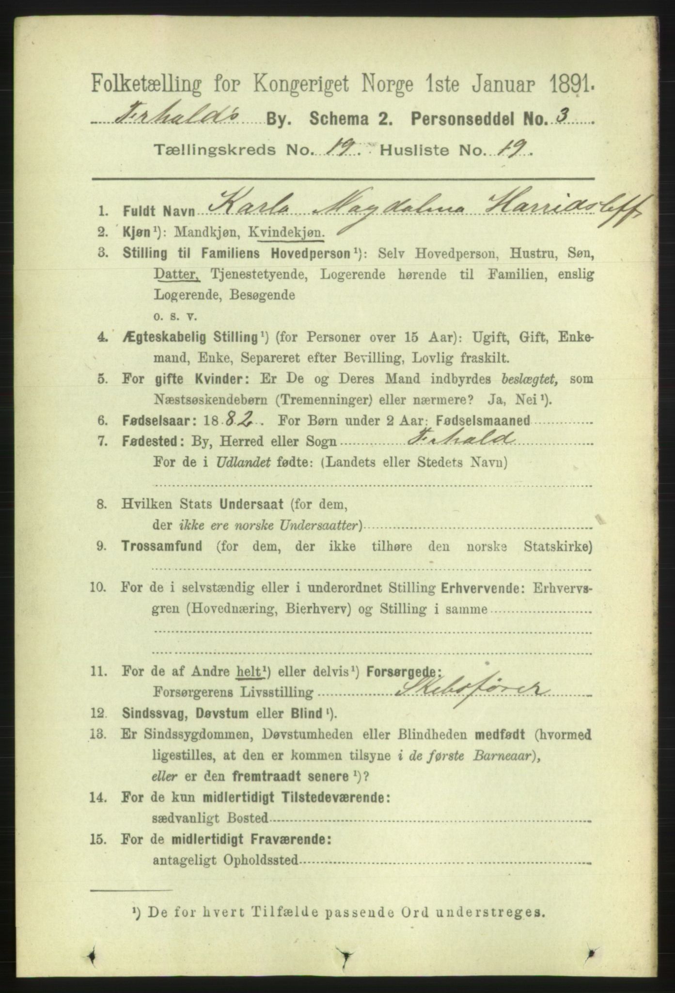 RA, 1891 census for 0101 Fredrikshald, 1891, p. 12188