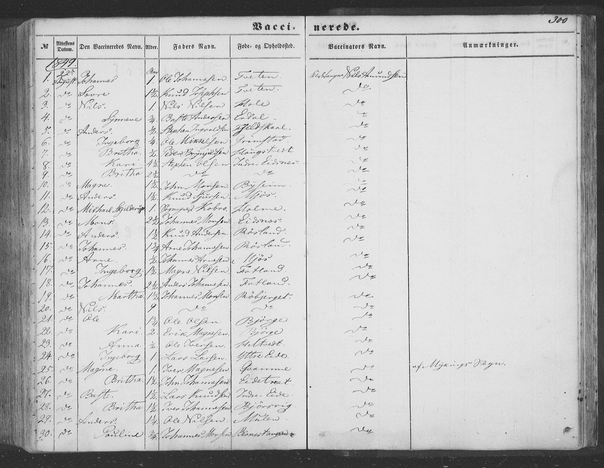 Hosanger sokneprestembete, SAB/A-75801/H/Haa: Parish register (official) no. A 8, 1849-1863, p. 300