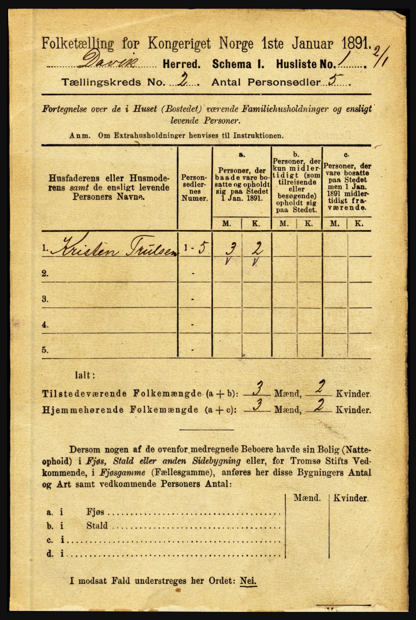 RA, 1891 census for 1442 Davik, 1891, p. 443