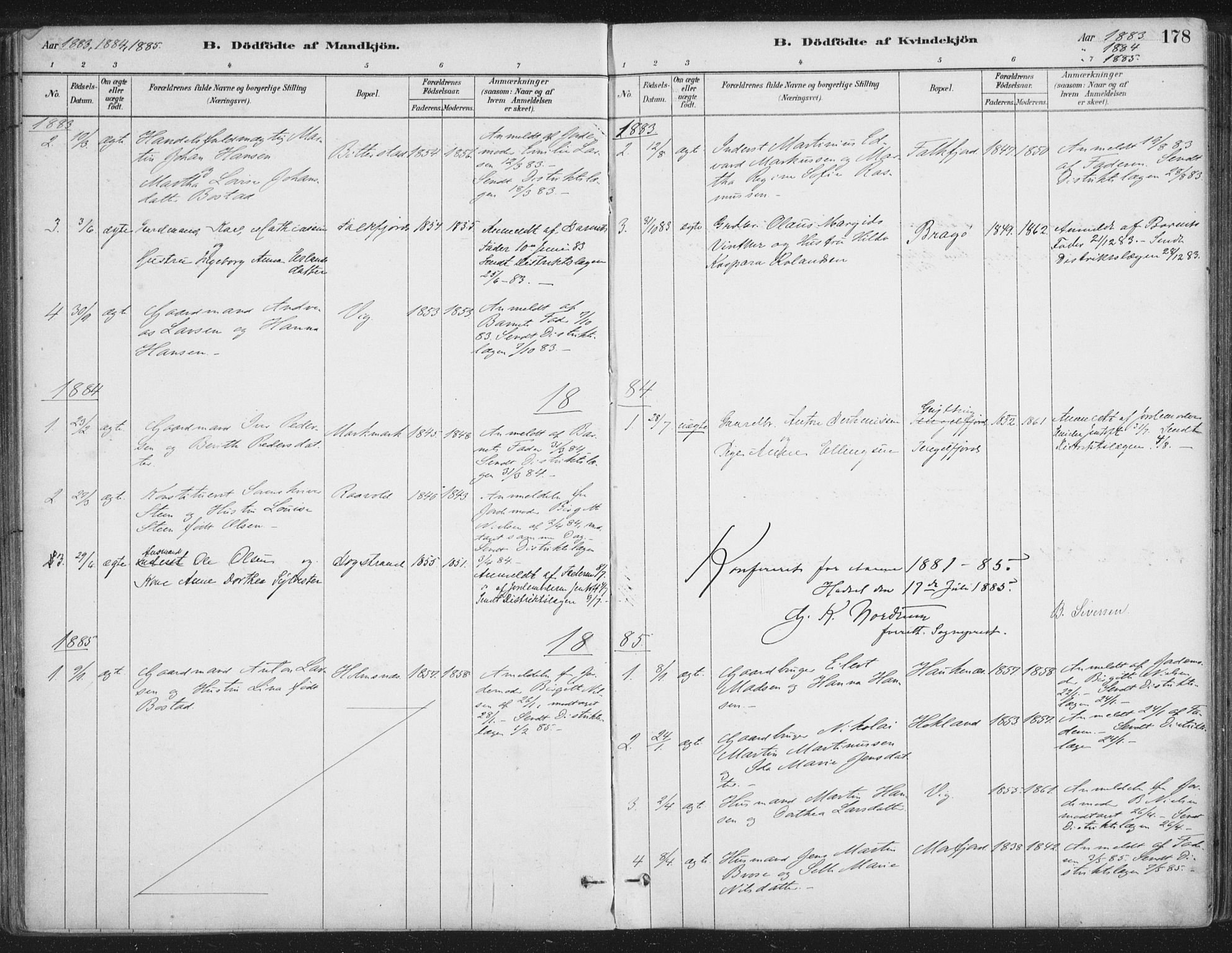 Ministerialprotokoller, klokkerbøker og fødselsregistre - Nordland, SAT/A-1459/888/L1244: Parish register (official) no. 888A10, 1880-1890, p. 178