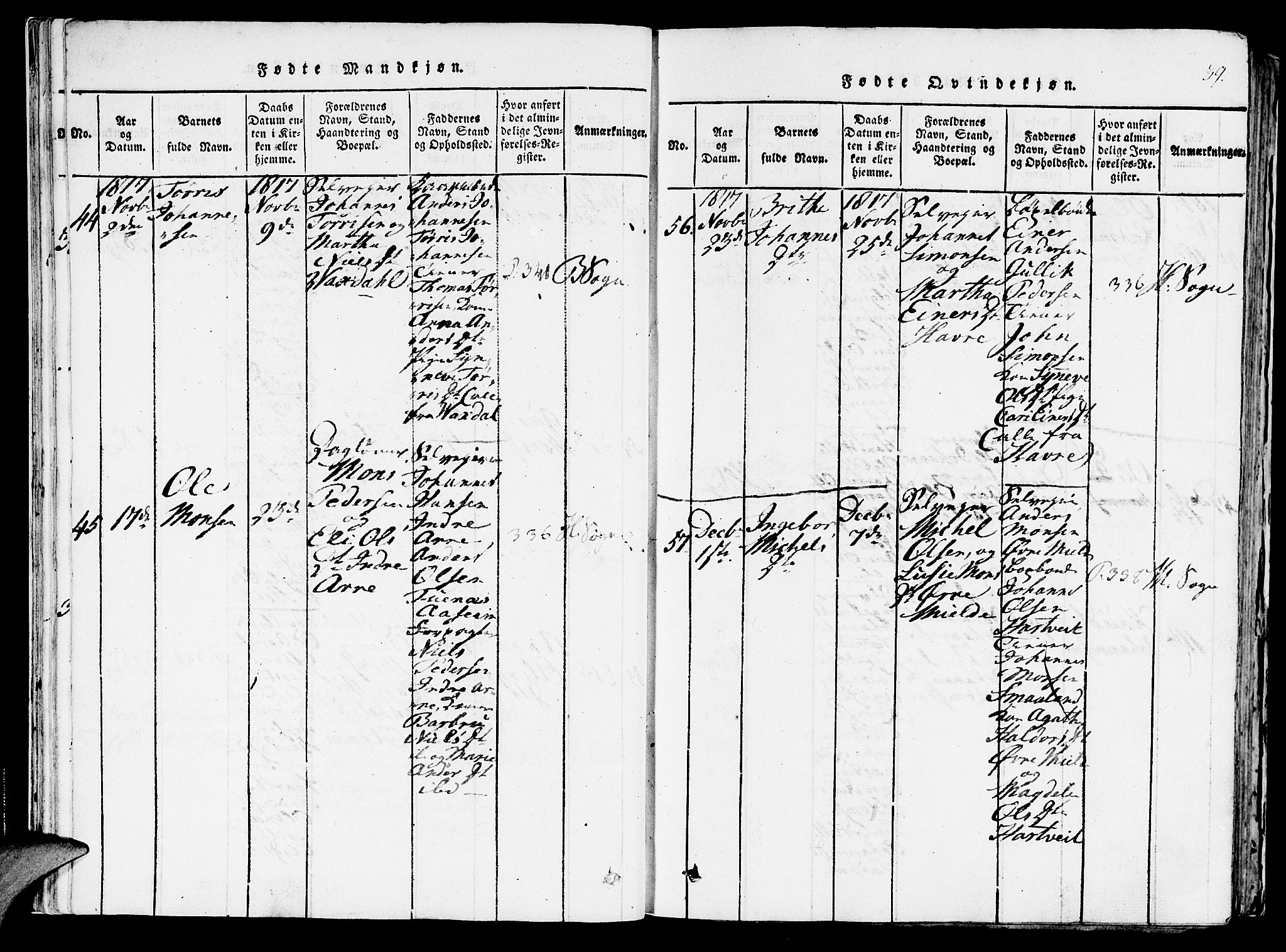 Haus sokneprestembete, AV/SAB-A-75601/H/Haa: Parish register (official) no. A 12, 1816-1821, p. 39