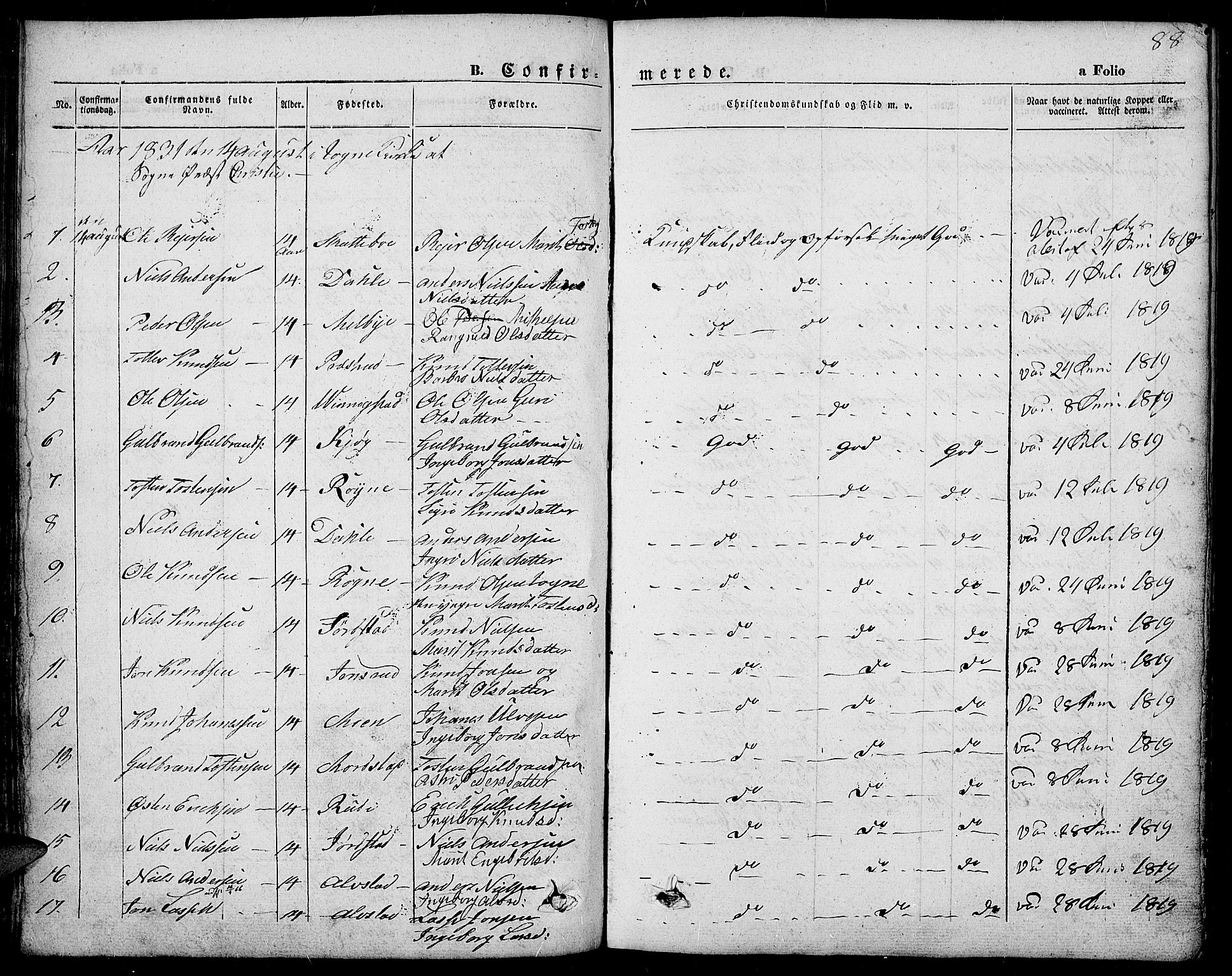 Slidre prestekontor, SAH/PREST-134/H/Ha/Haa/L0004: Parish register (official) no. 4, 1831-1848, p. 88