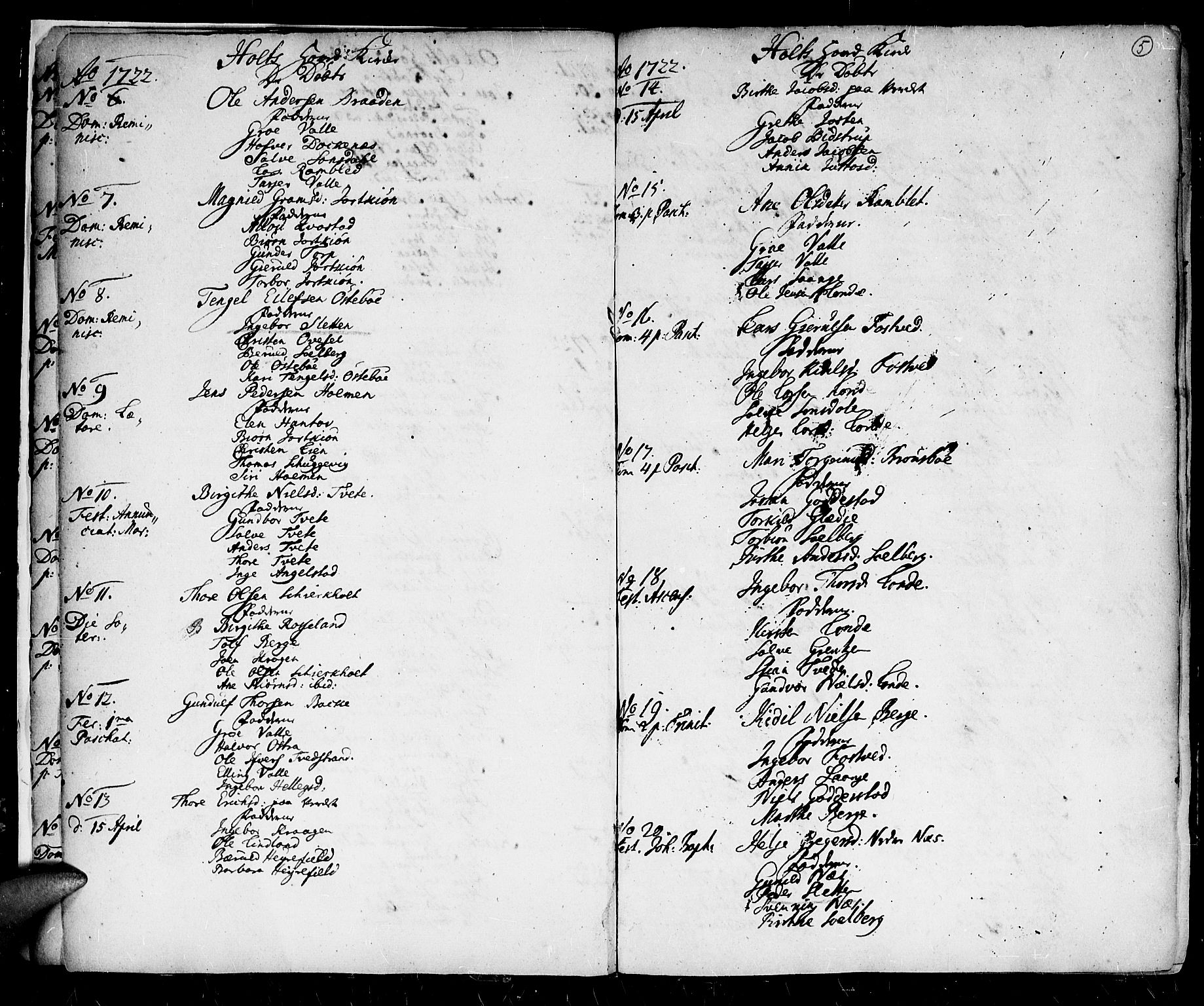 Holt sokneprestkontor, AV/SAK-1111-0021/F/Fa/L0001: Parish register (official) no. A 1 /1, 1721-1735, p. 5