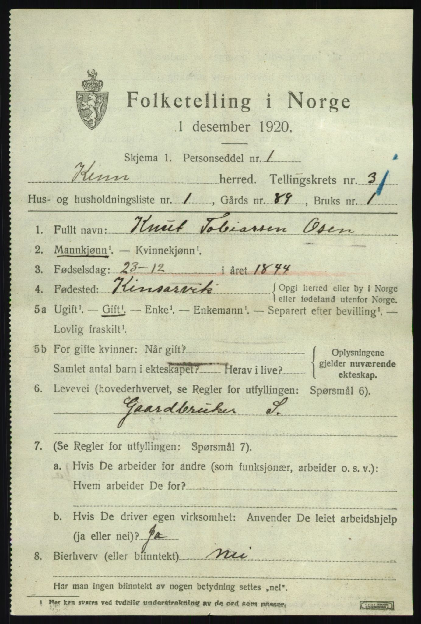 SAB, 1920 census for Kinn, 1920, p. 10639