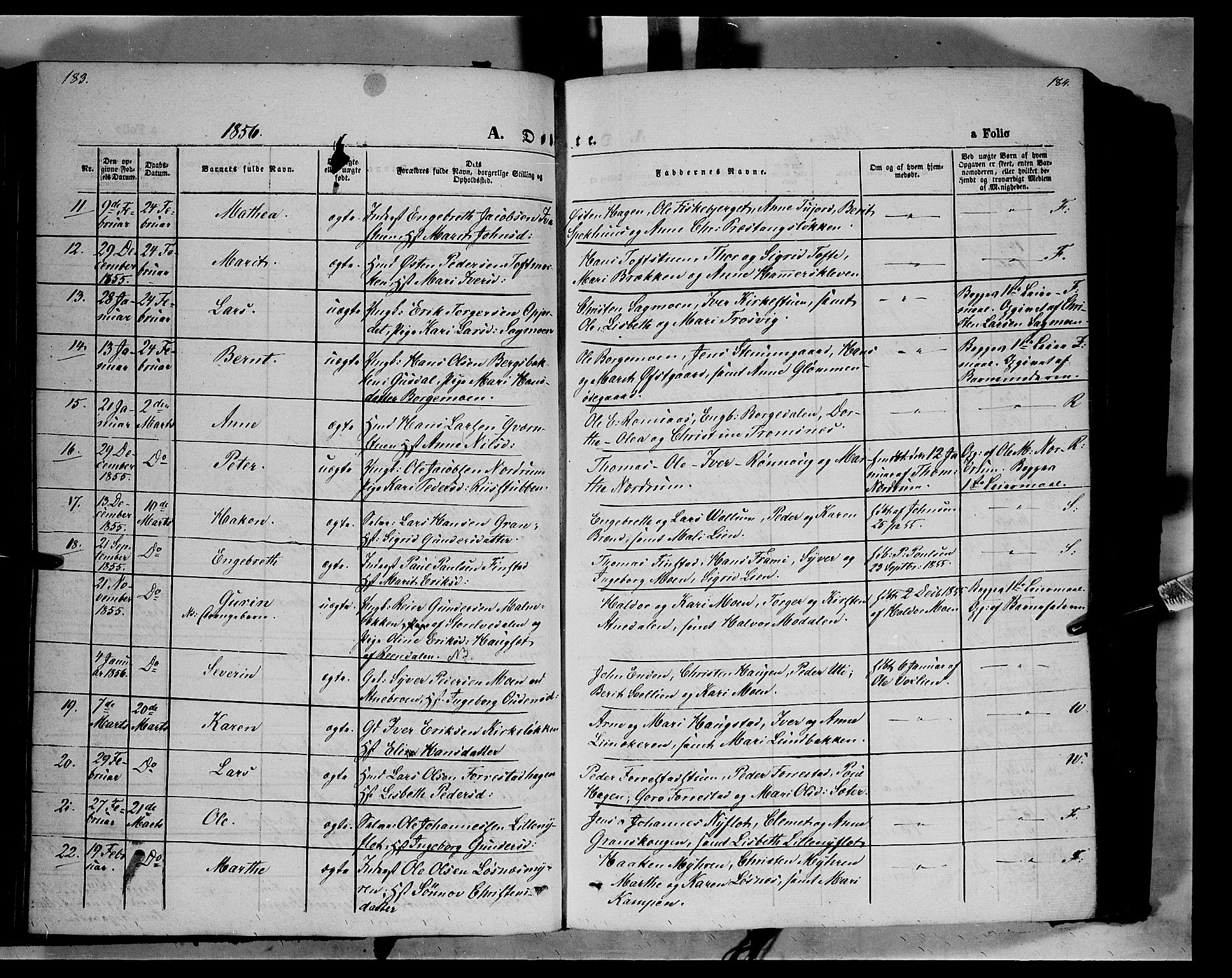 Ringebu prestekontor, SAH/PREST-082/H/Ha/Haa/L0006: Parish register (official) no. 6, 1848-1859, p. 183-184