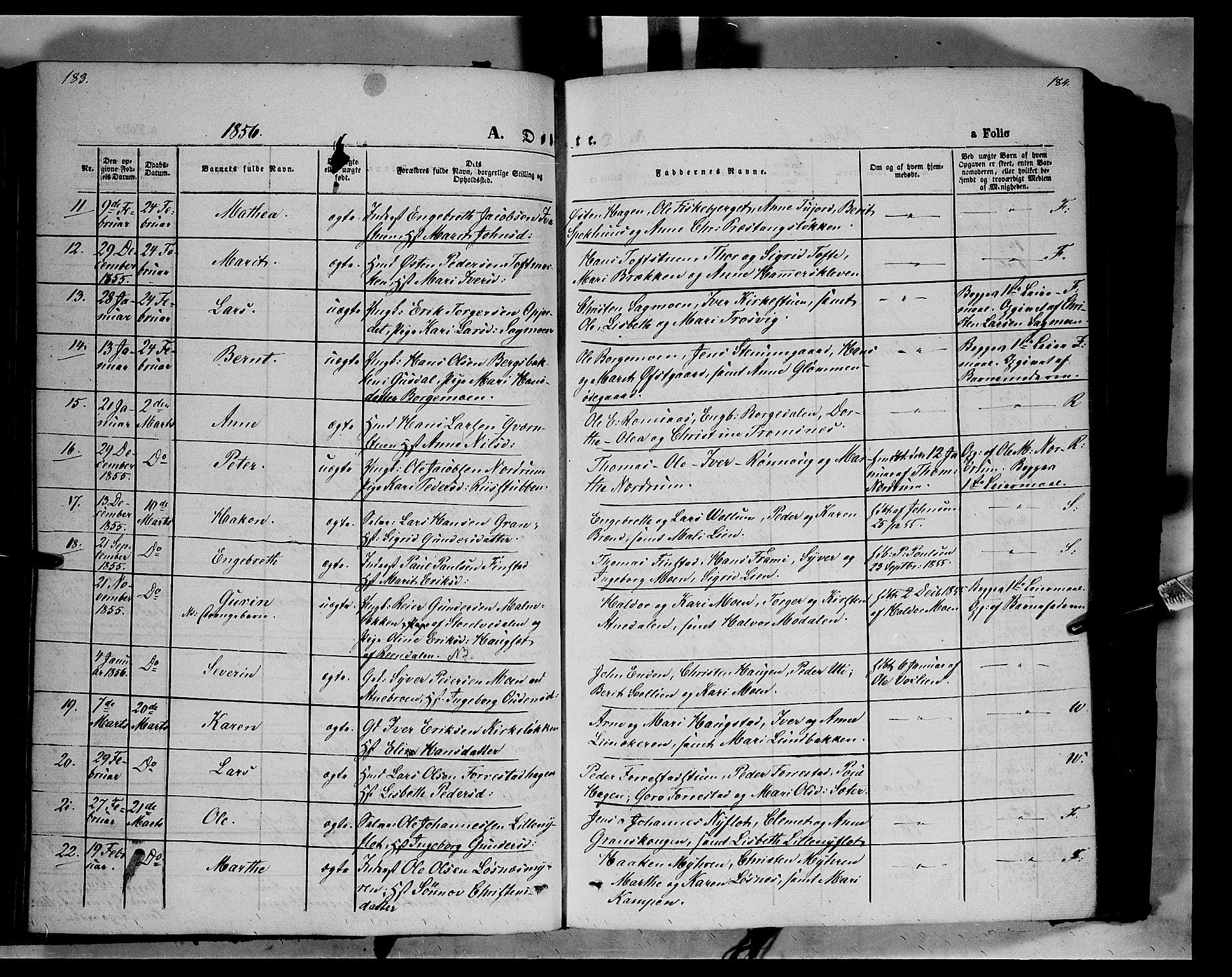 Ringebu prestekontor, AV/SAH-PREST-082/H/Ha/Haa/L0006: Parish register (official) no. 6, 1848-1859, p. 183-184