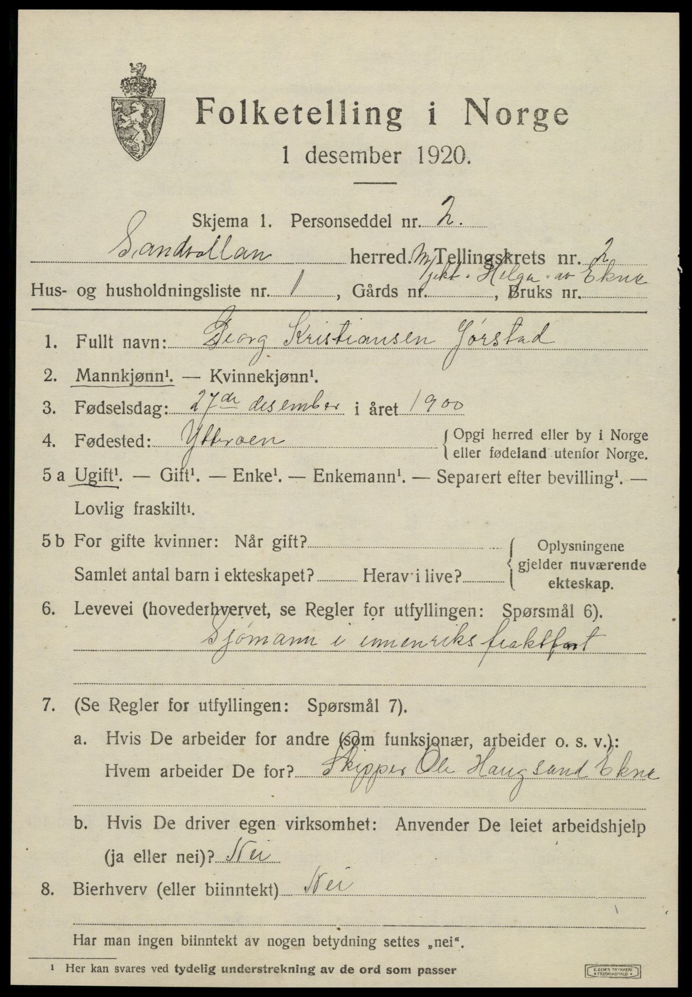 SAT, 1920 census for Sandvollan, 1920, p. 679