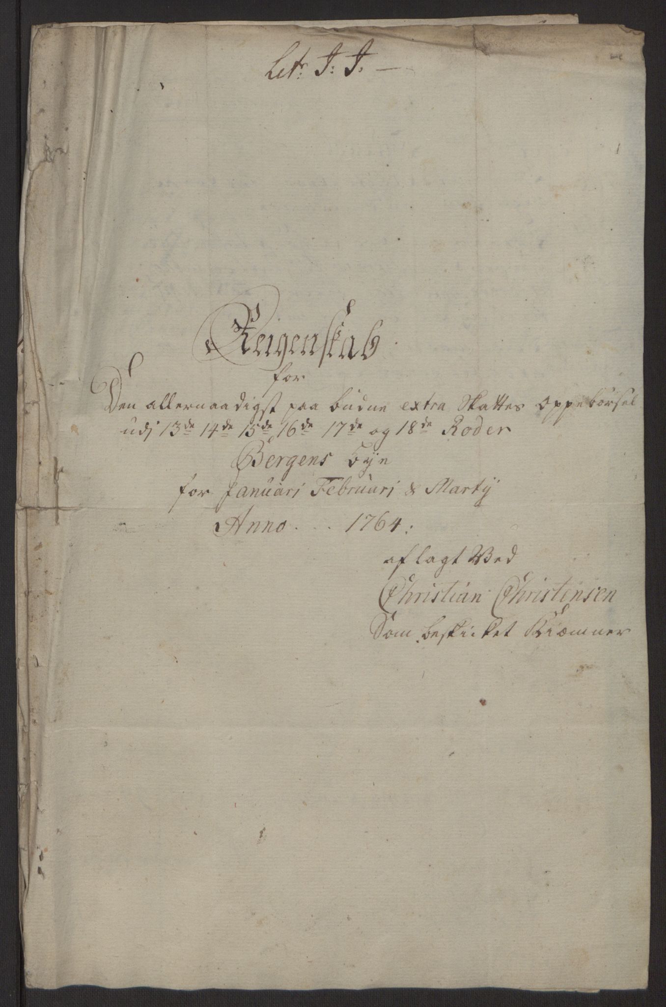 Rentekammeret inntil 1814, Reviderte regnskaper, Byregnskaper, RA/EA-4066/R/Rp/L0368/0001: [P21] Kontribusjonsregnskap / Ekstraskatt, 1764, p. 10