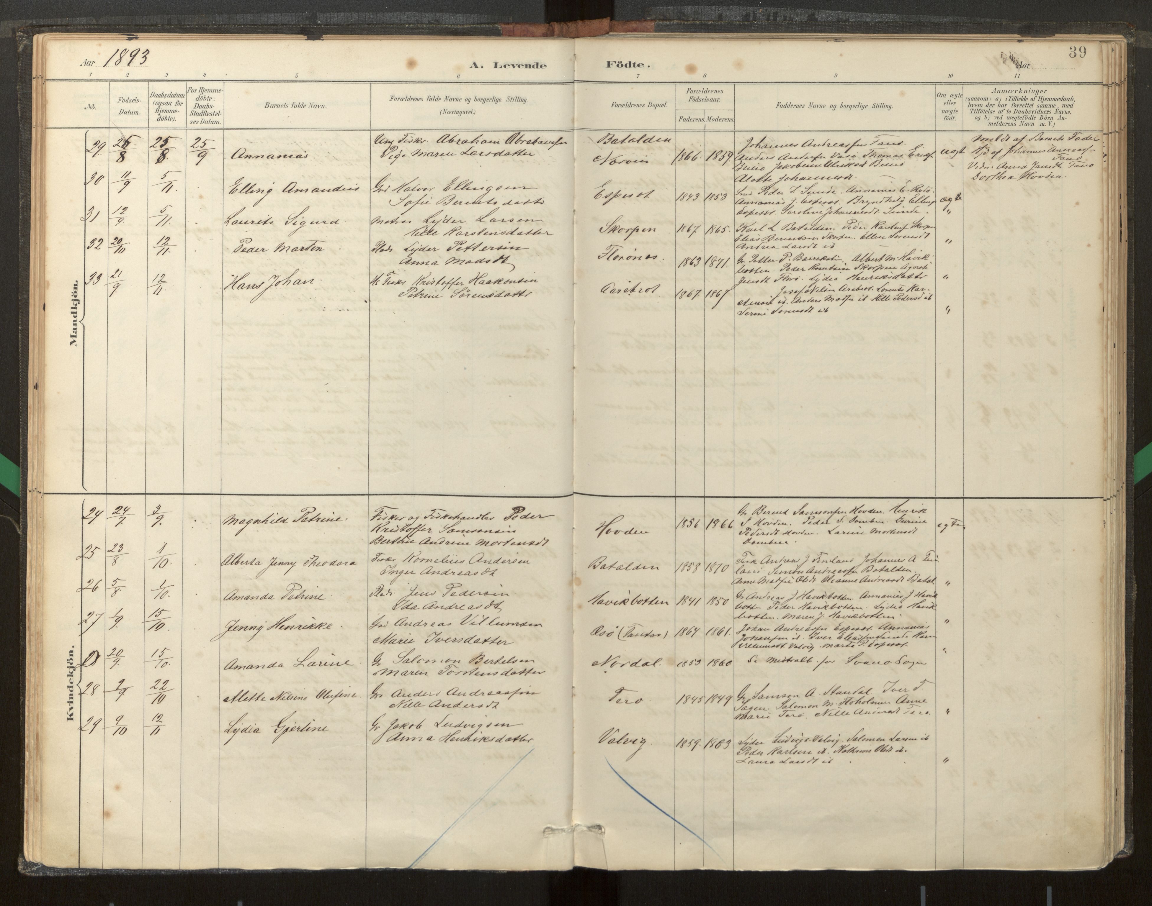 Kinn sokneprestembete, AV/SAB-A-80801/H/Haa/Haab/L0001: Parish register (official) no. B 1, 1886-1921, p. 39