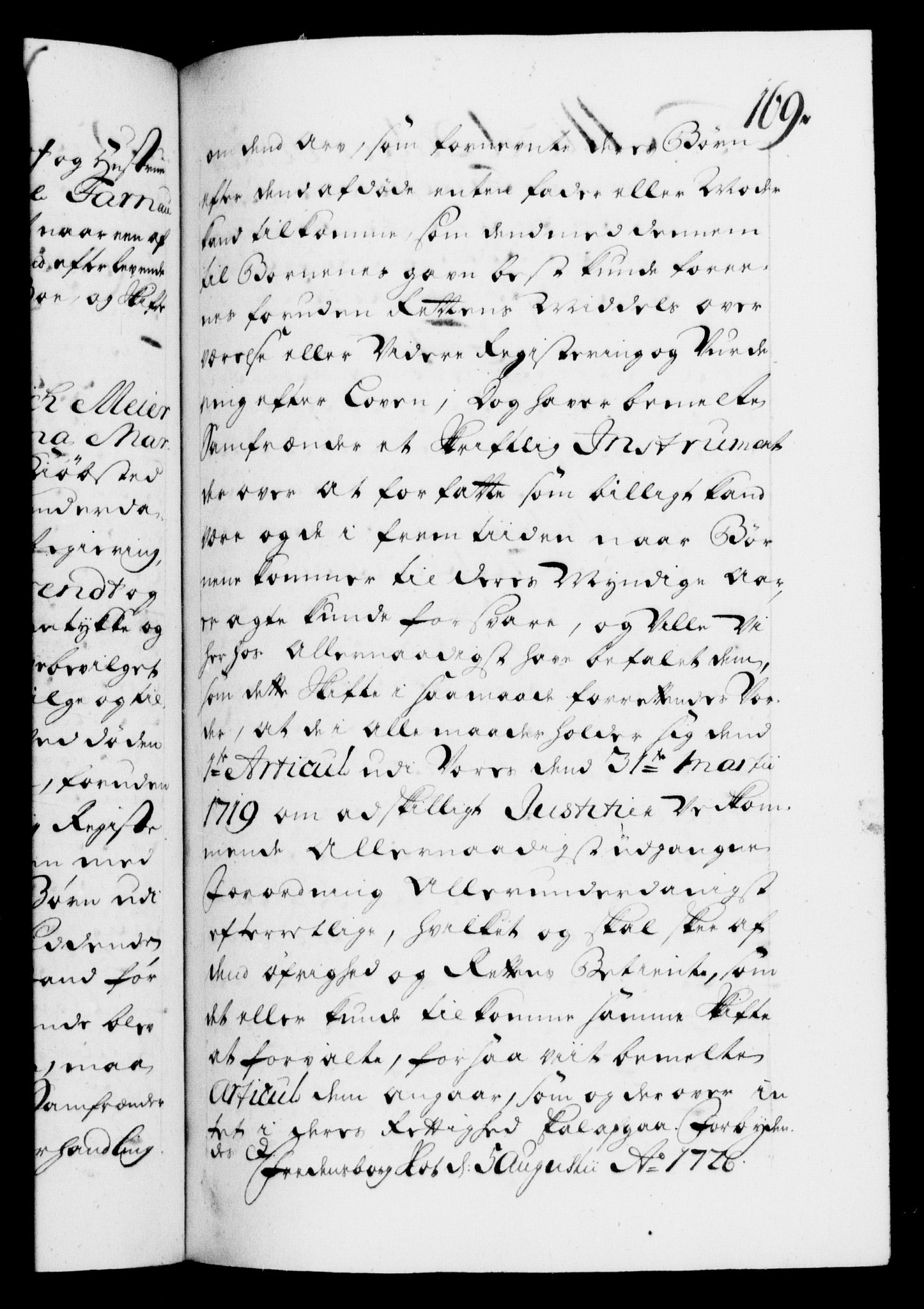 Danske Kanselli 1572-1799, AV/RA-EA-3023/F/Fc/Fca/Fcaa/L0025: Norske registre, 1726-1728, p. 169a