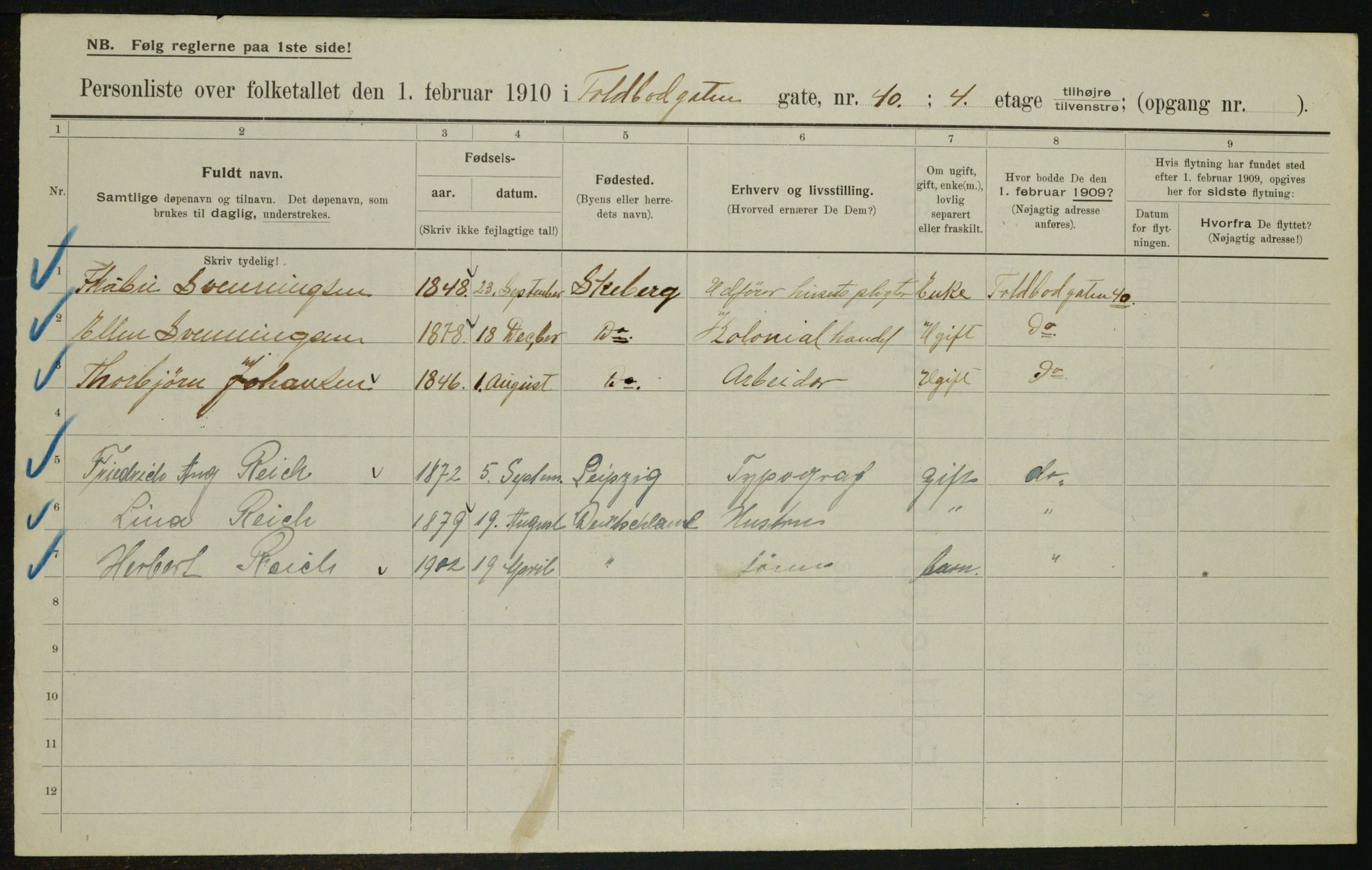 OBA, Municipal Census 1910 for Kristiania, 1910, p. 107618