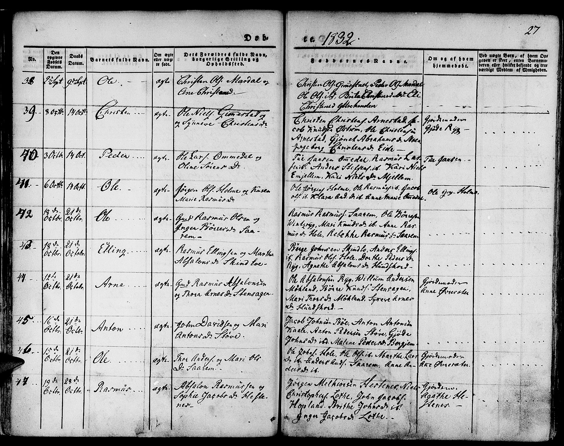 Gloppen sokneprestembete, SAB/A-80101/H/Haa/Haaa/L0007: Parish register (official) no. A 7, 1827-1837, p. 27